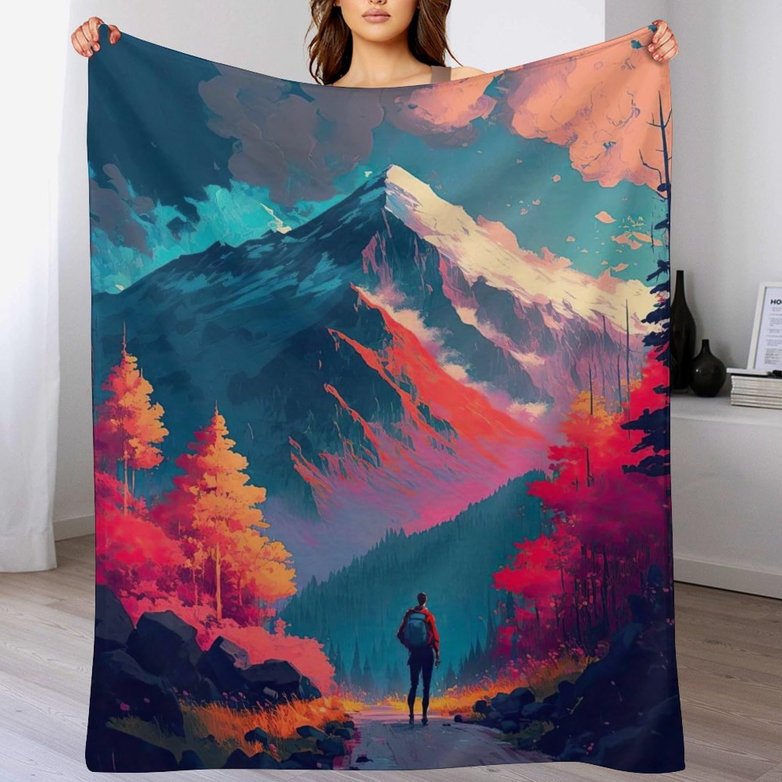 Couvertures salon douce flannel cerisier art japonais couverture canape chaude 180x200cm