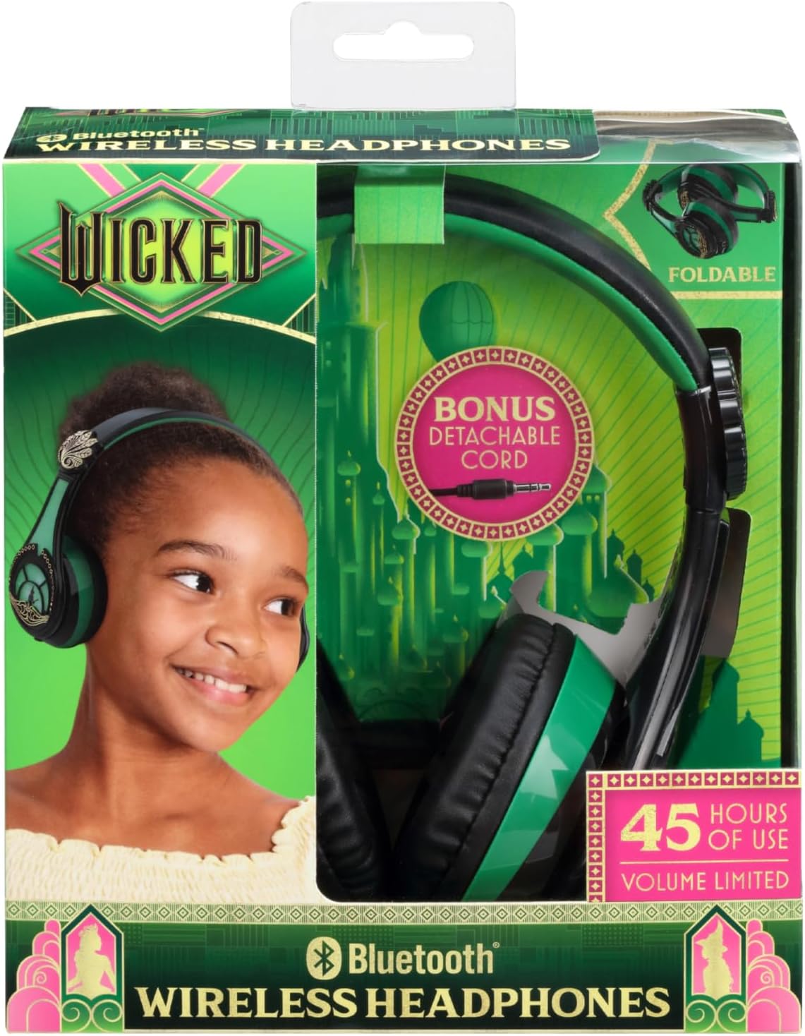 eKids Wicked Elphaba Bluetooth Headphones for Kids, Wireless Headphones with Microphone Includes Aux Cord (Elphaba) - Image 8