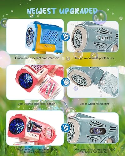 Miniatura 4 de Máquina de 2 pistolas de burbujas para niños pequeños con luz de 8 agujeros con 2 soluciones de recarga para niños, fabricante automático de