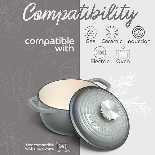 Miniatura 4 de Segretto Cookware Olla Holandesa de Hierro Fundido Esmaltado con Tapa Grigio Scuro (Gris Degradado) 1.7 Cuartos Olla Holandesa de Hierro Fundido con