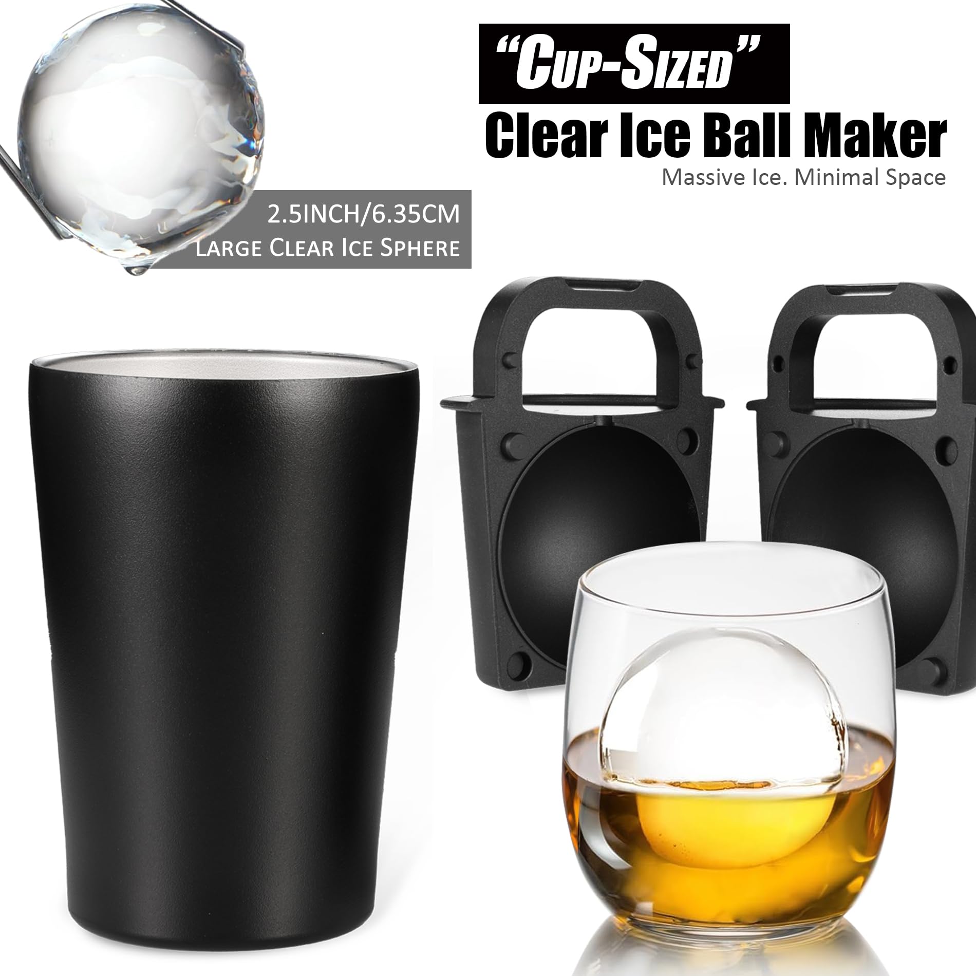 2 moldes de bolas de hielo transparentes de 6,4 cm con carcasa protectora de acero inoxidable para bolas de hielo de fusión lenta, silicona sin BPA, fácil extracción para whisky y bar en casa