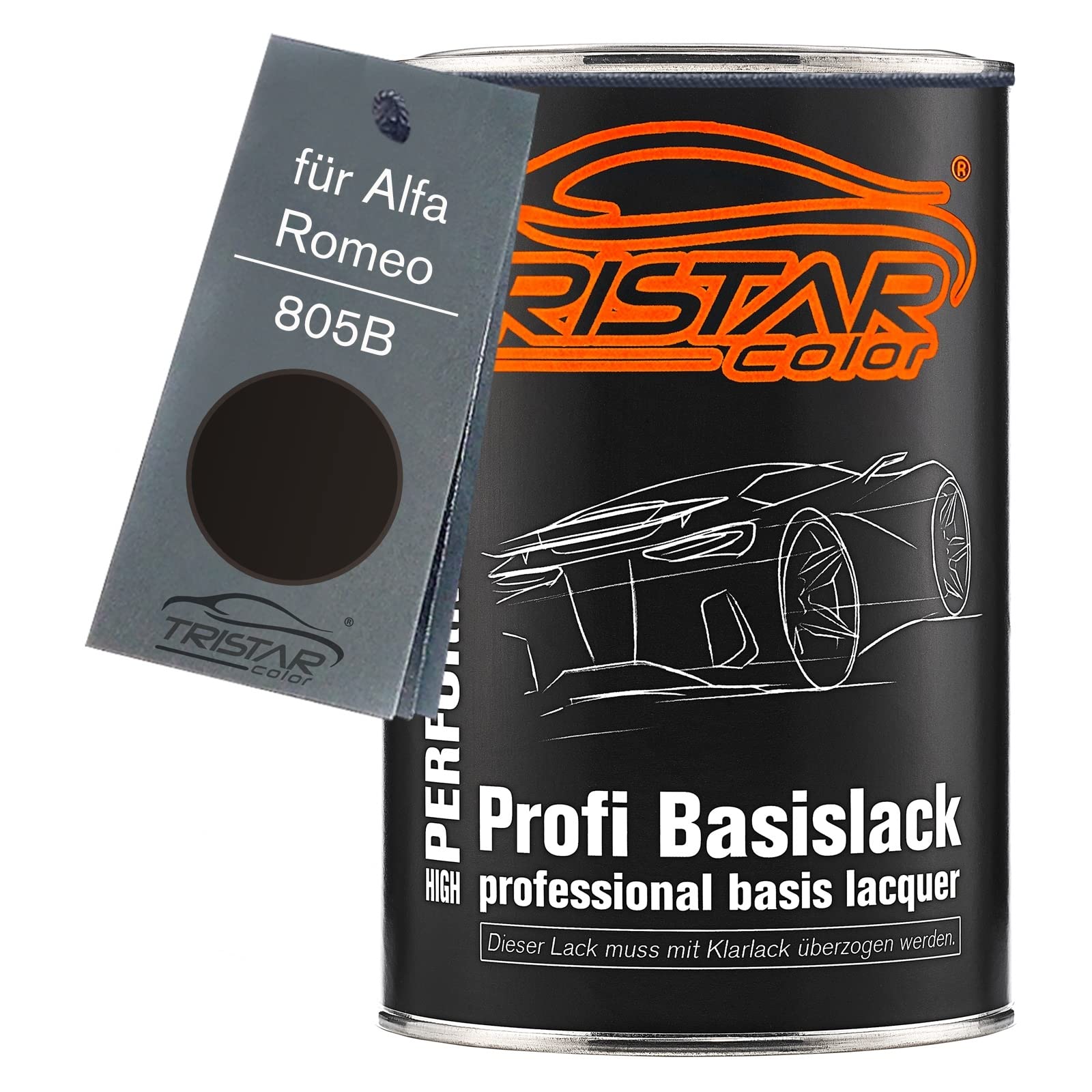 TRISTARcolor Vernice per auto Barattolo pronto all’uso per Alfa Romeo 805B Nero Etna Perl Vernice di base 1,0 litri 1000ml
