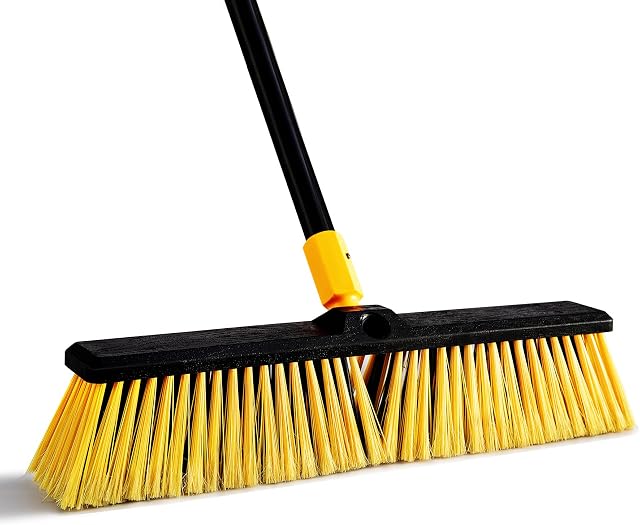 Yocada 18 Inch Push Broom Heavy-Duty Outdoor Commercial Broom Brush Stiff Bristles for Cleaning Patio Garage Deck Concrete Wood Stone Tile Floor 65.3" Long