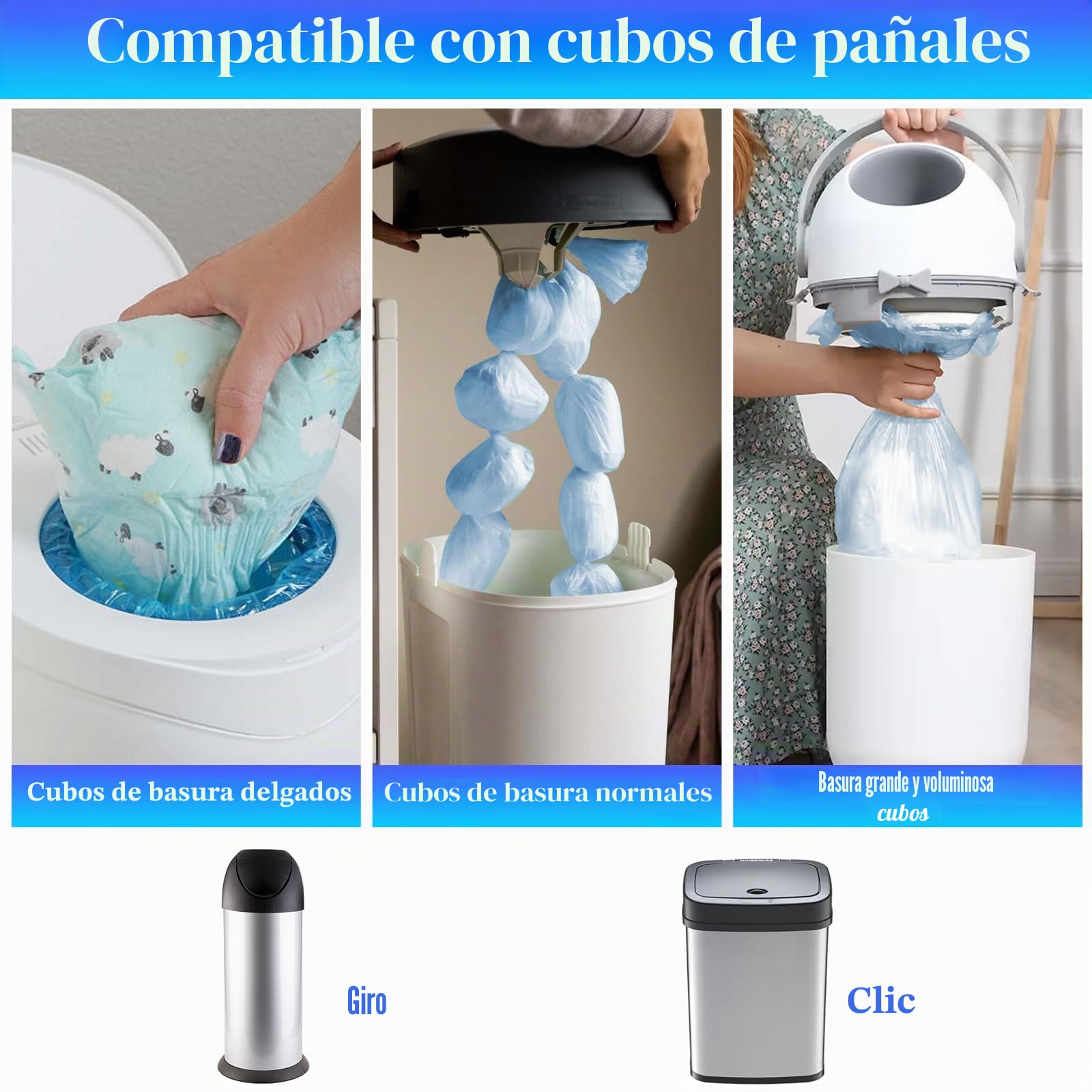12 Piezas Recambios Contenedor de Pañales, 4.5M Bolsa de Relleno para Papelera Pañales Bebe, Anti-Olor Engrosada, Compatible con Angelcare, Tommee Tippee, LitterLocker