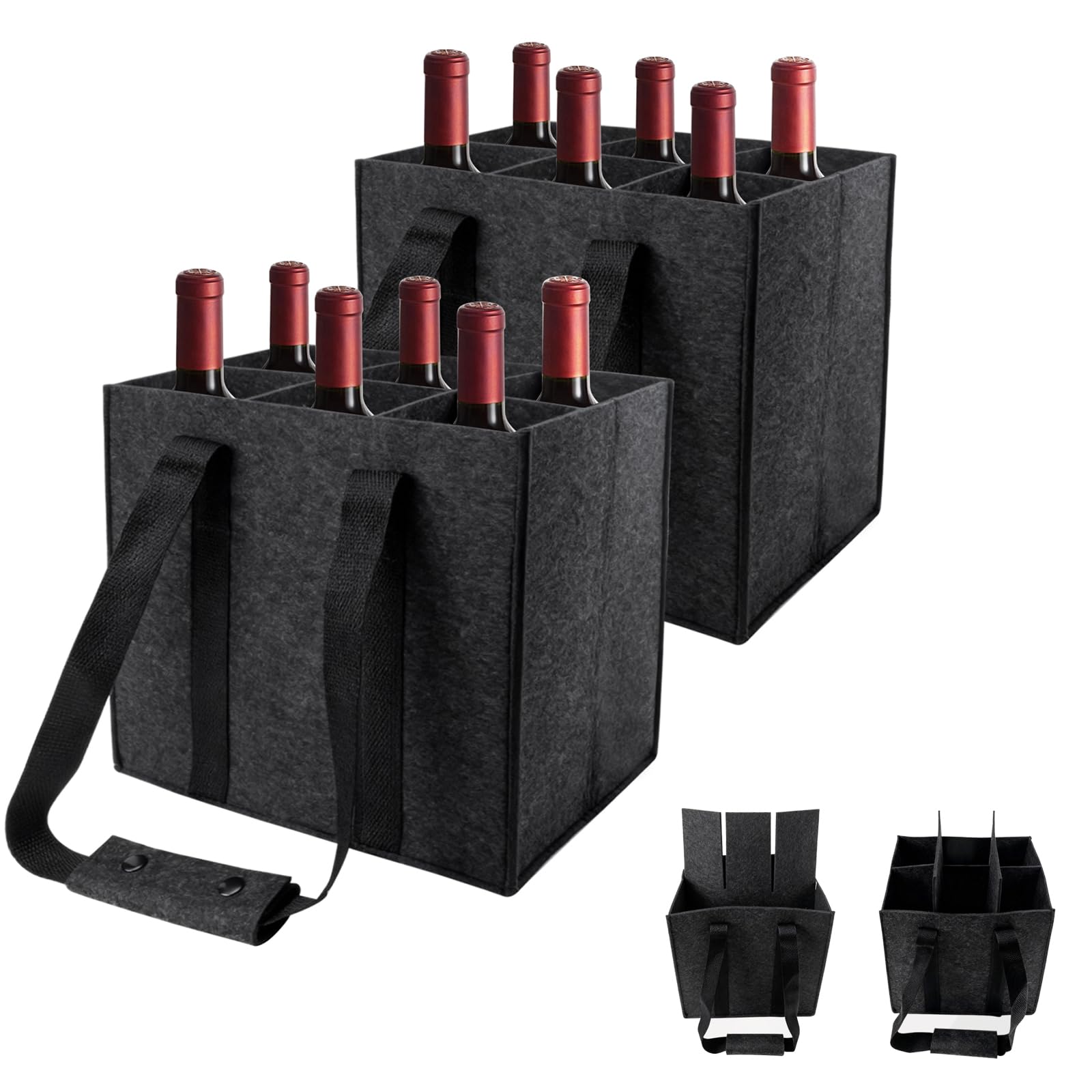 Set di 2 Borse Portabottiglie con Manici,Borsa Porta Bottiglie Acqua,6 scomparti da 1,5 litri, pieghevole, resistente agli strappi, per bottiglie d'acqua, bottiglia di vino