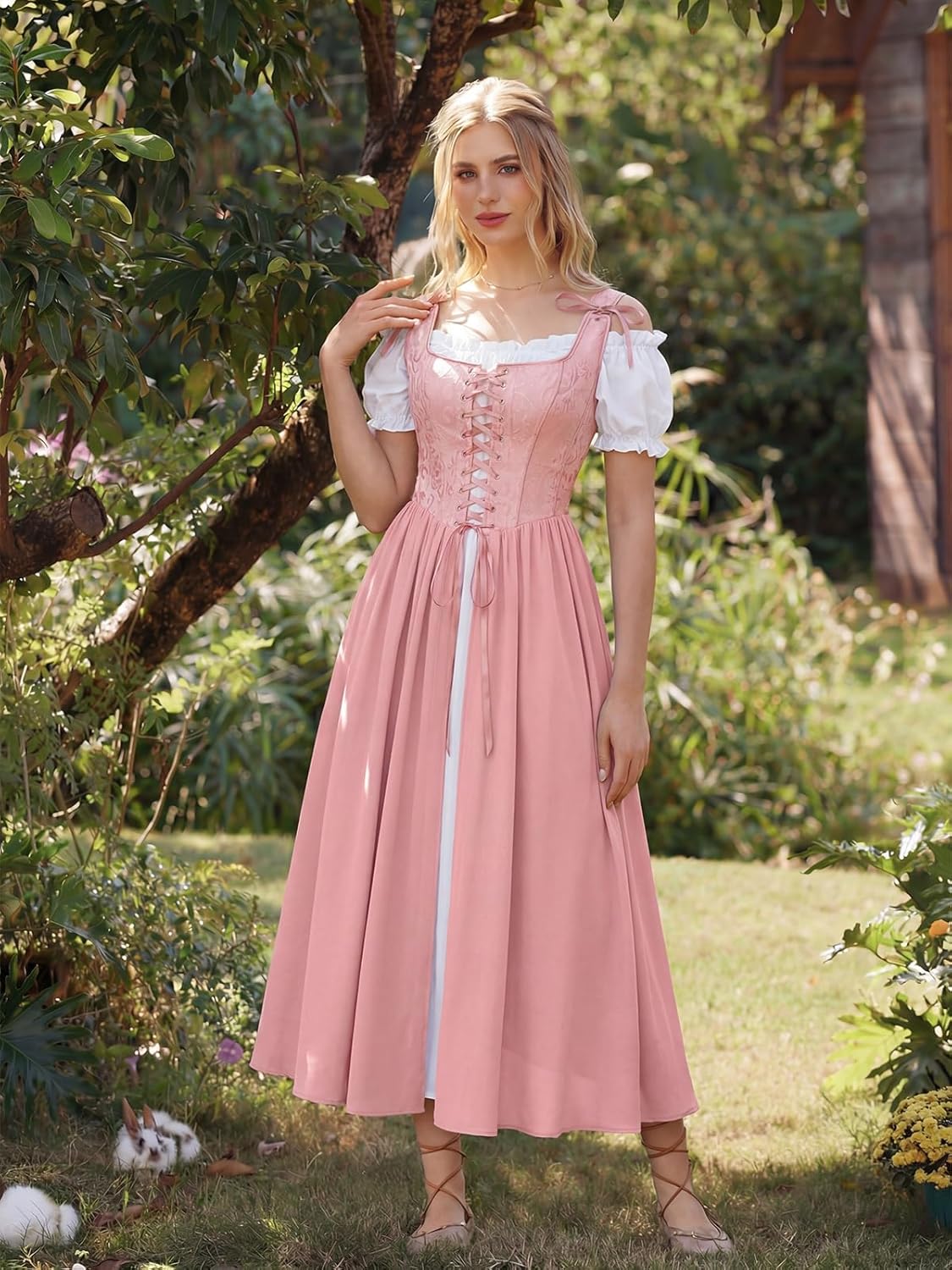 Scarlet Darkness Renaissance Costume Women Medieval Corset Dress Puff Sleeve Fairy Dress