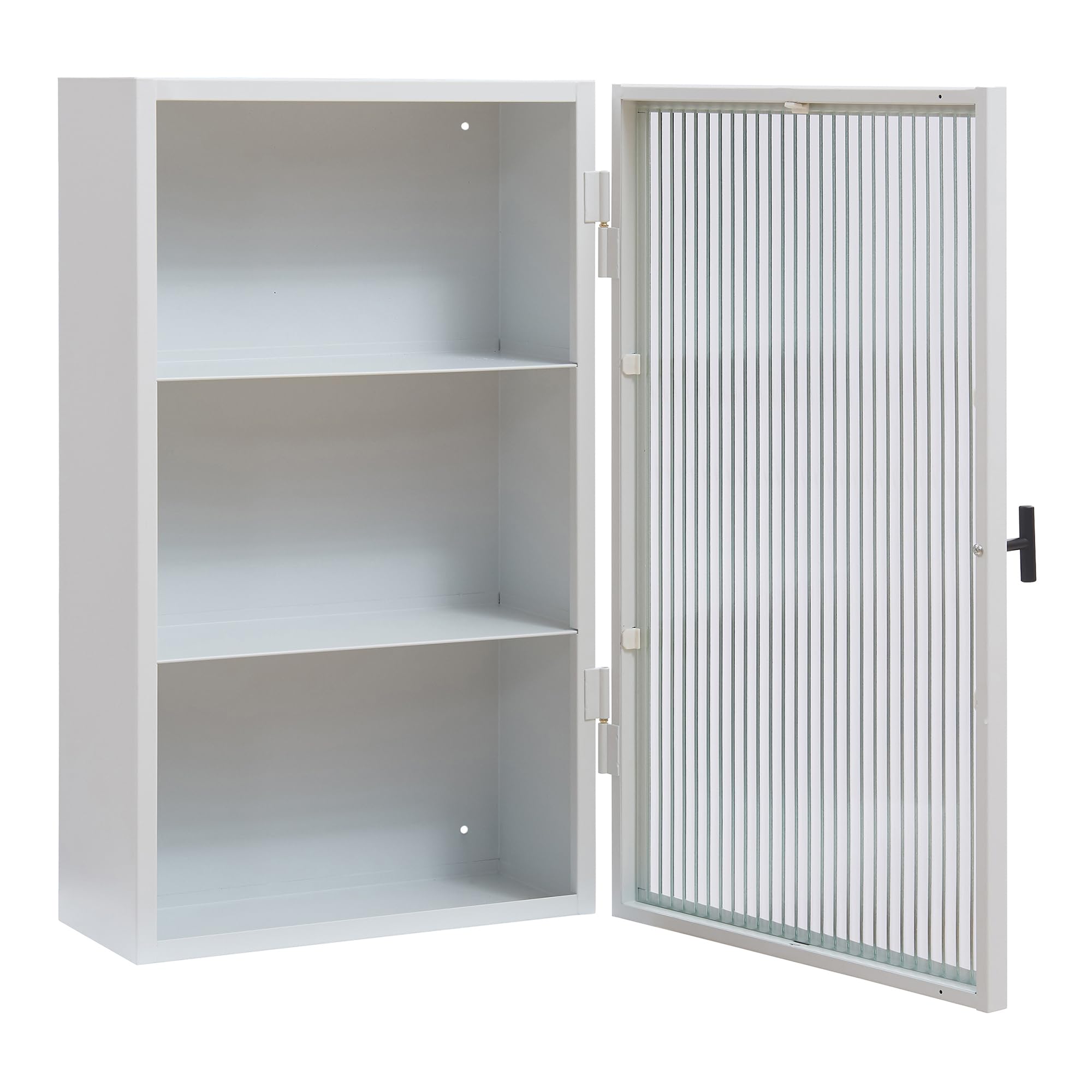 [en.casa] Hängeschrank Zundert Badezimmerschrank 60 x 35 x 15 cm mit geriffelter Glastür Medizinschrank Wandschrank für Wohnzimmer Bad Küche Stahl Weiß