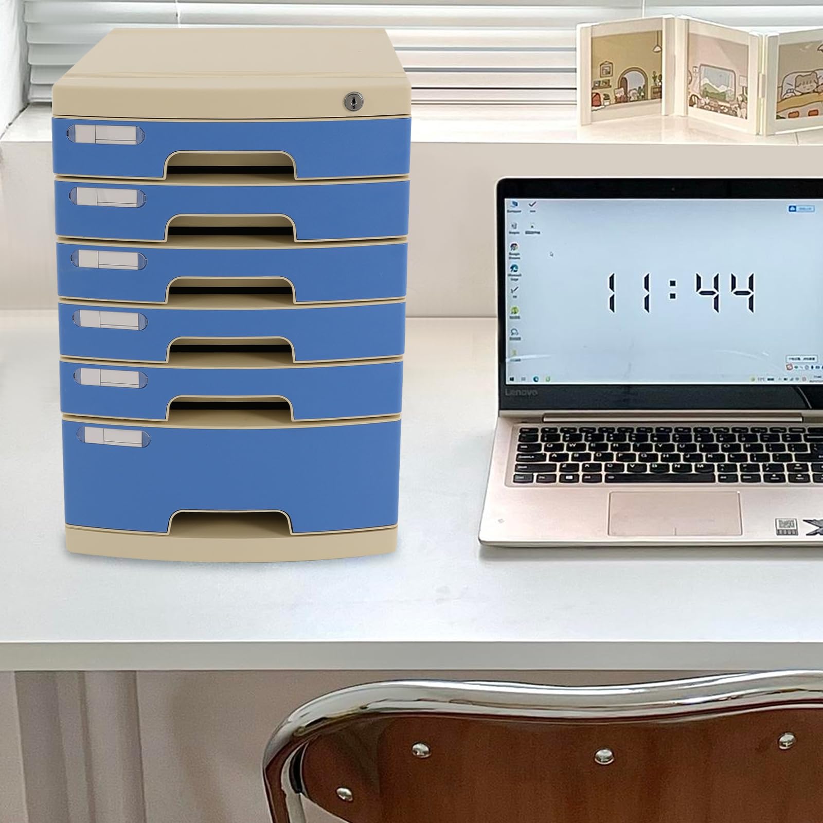 Organizzatore da scrivania a 6 livelli, organizer da scrivania con cassetti, organizer da scrivania, organizer per cassetti, con blocco, grigio, blu, formato A4, scrivania (blu)
