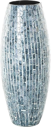 Miniatura 3 de Deco 79 Jarrón cilíndrico de nácar 8 x 8 x 19 pulgadas azul