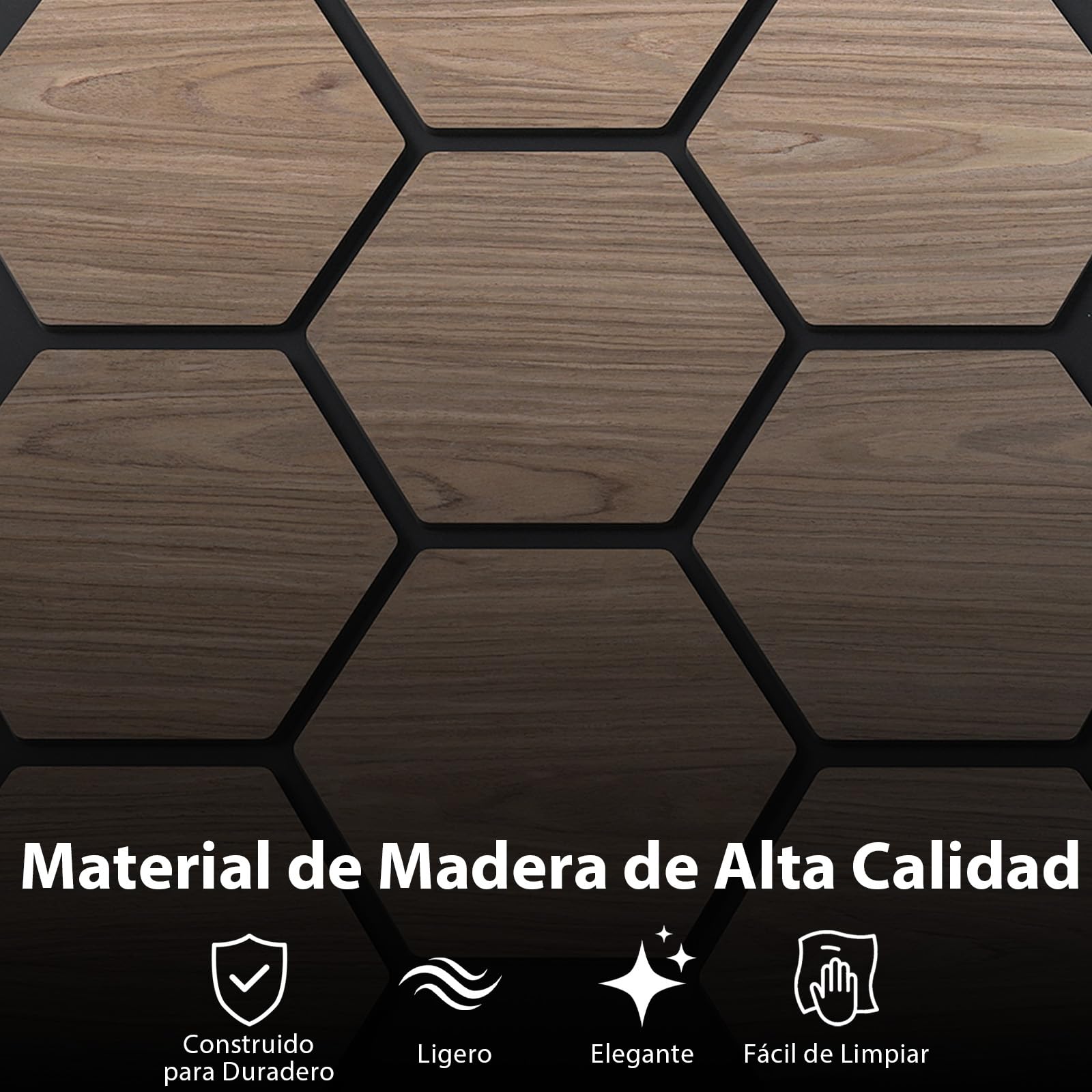 COSTWAY Lote de 4 Paneles Acústicos Decorativos para Paredes, 81 x 66 cm con 9 Tableros Hexagonales de Madera, Paneles Insonorizantes para Paredes para Estudios, Oficinas, Dormitorios, Salones