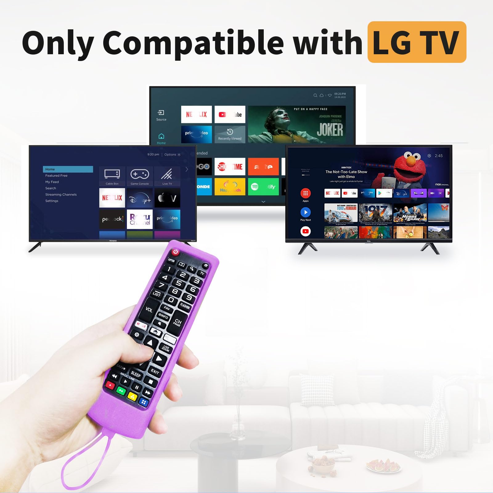 Confezione da 3 telecomandi di ricambio per TV LG con copertura protettiva anti-smarrimento in silicone e gancio, universale per tutti gli Smart TV LCD, LED, HDTV, UHD, OLED 3D 4K (arancione, giallo e