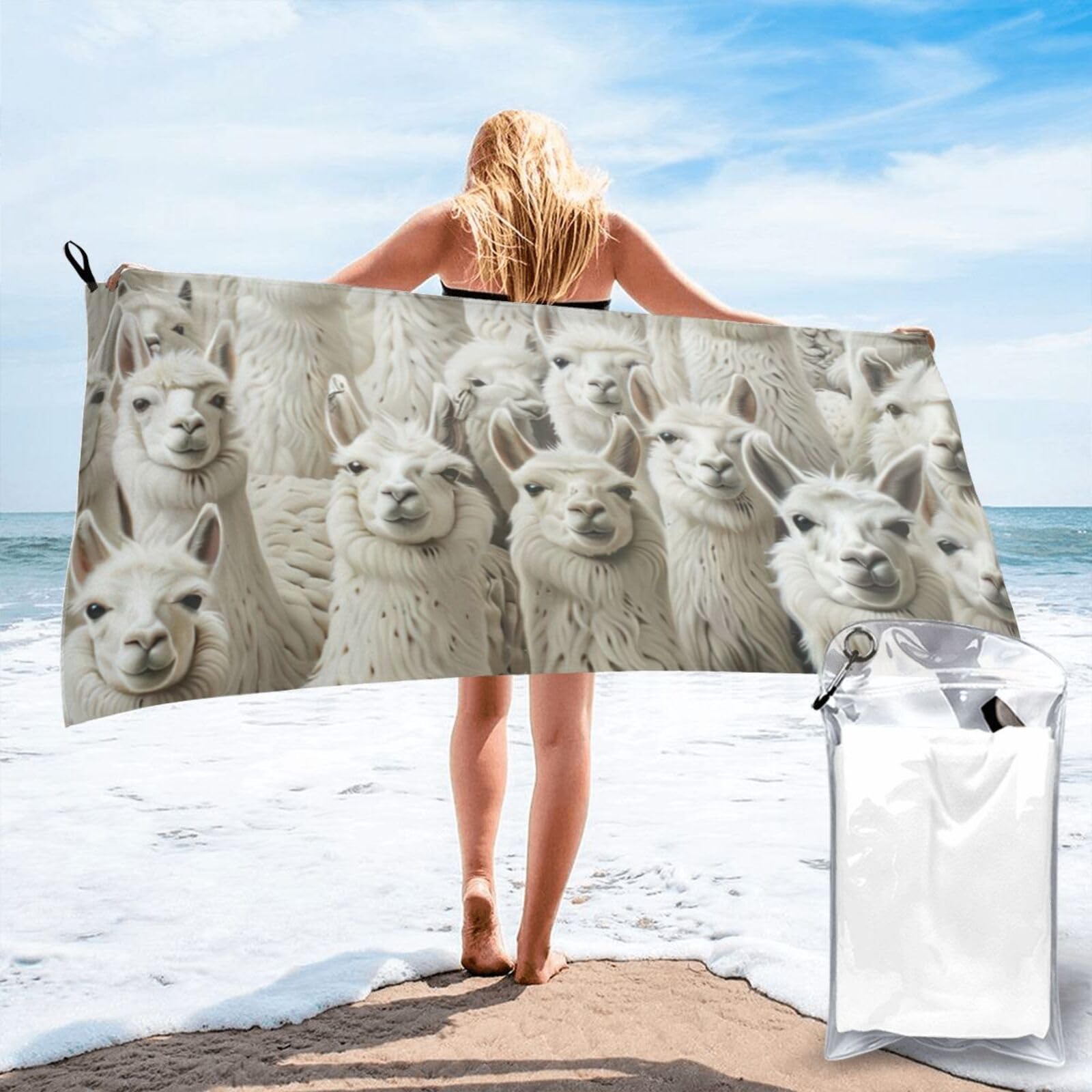 JBJGKHLP Cute Llama Print Quick Dry Portable Towel For Beach Camping Hiking Yoga Fitness Outdoor Adventures