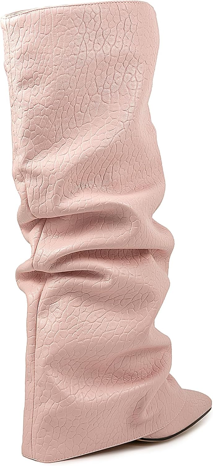 Fold Over Boots Slouch Block Heels Dressy Knee Boots - Image 4