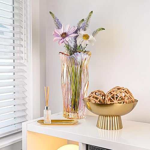 Miniatura 5 de Jarrón de vidrio para flores, jarrones de vidrio transparente ámbar dorado para centros de mesa, jarrón de cristal para decoración de mesa del