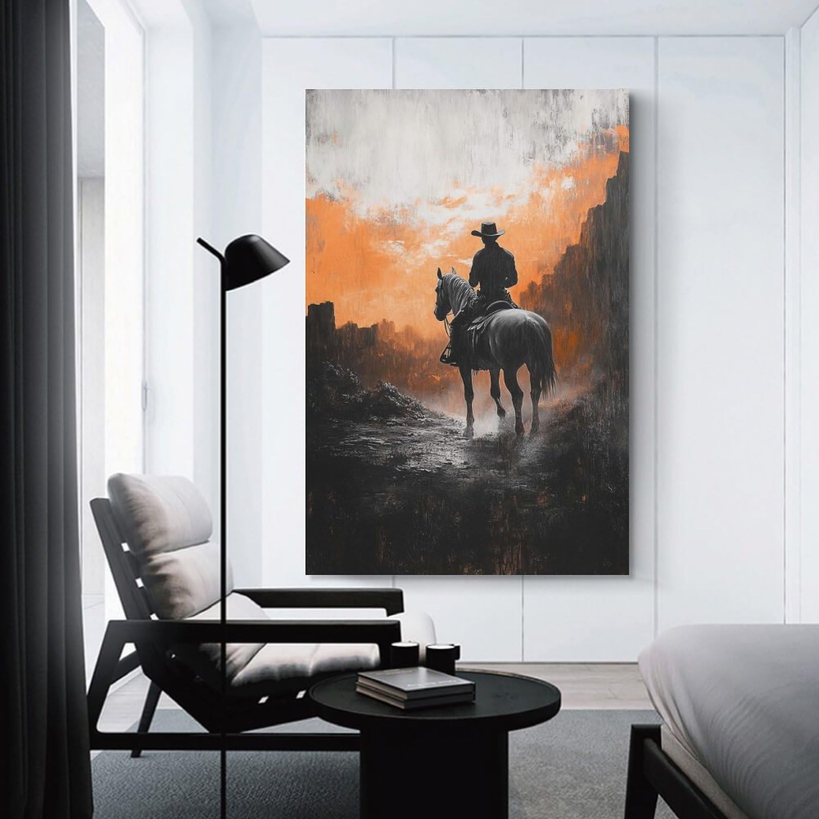 Junmoney Unframe-Style-6 Canvas Wall Art Lone Cowboy At Sunset, 24X36inch(60X90cm), For Lounge Decor, Bedroom Walls Or Flats, Eye Catching Artwork For Blank Walls