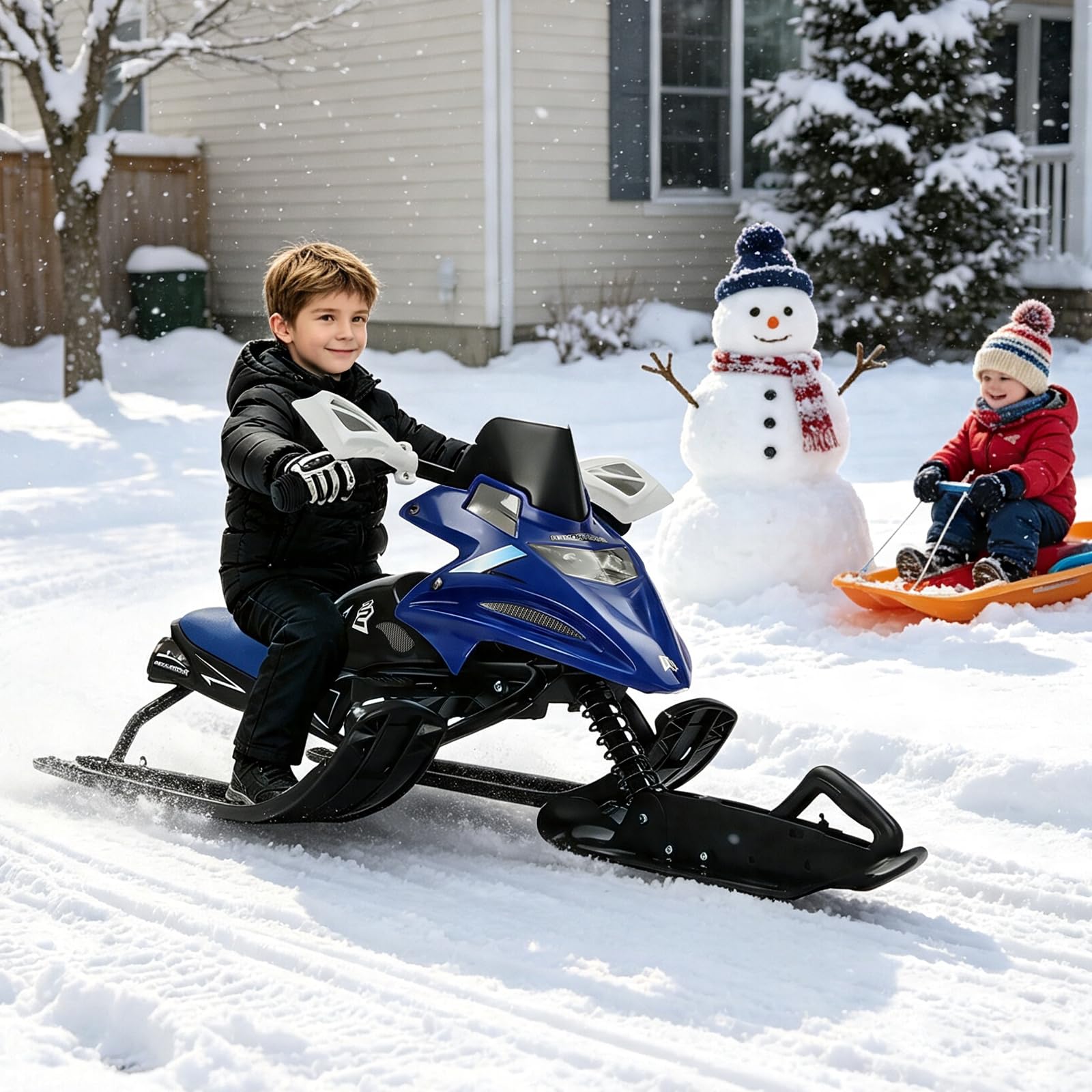 Luge Enfant Ski Neige, 3 Skis Fer & PE, Freins Sécurité, Siège Réglable