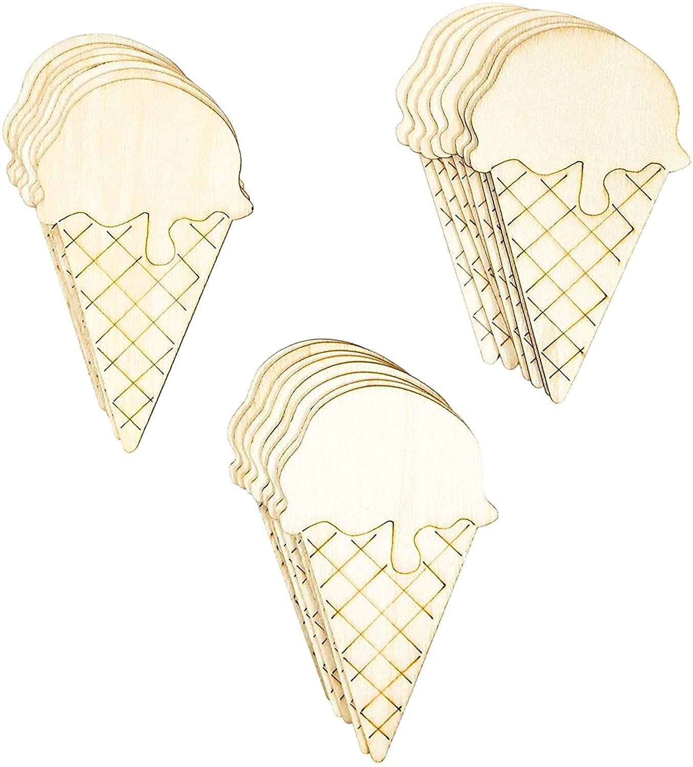 Cliths Pack of 24 pcs Ice Cream Wood Cutouts for DIY Crafts, Unfinished Wood Cutouts Cupcake Ice Cream Shape Baby Shower Party Favors Hanging Decorations. 1
