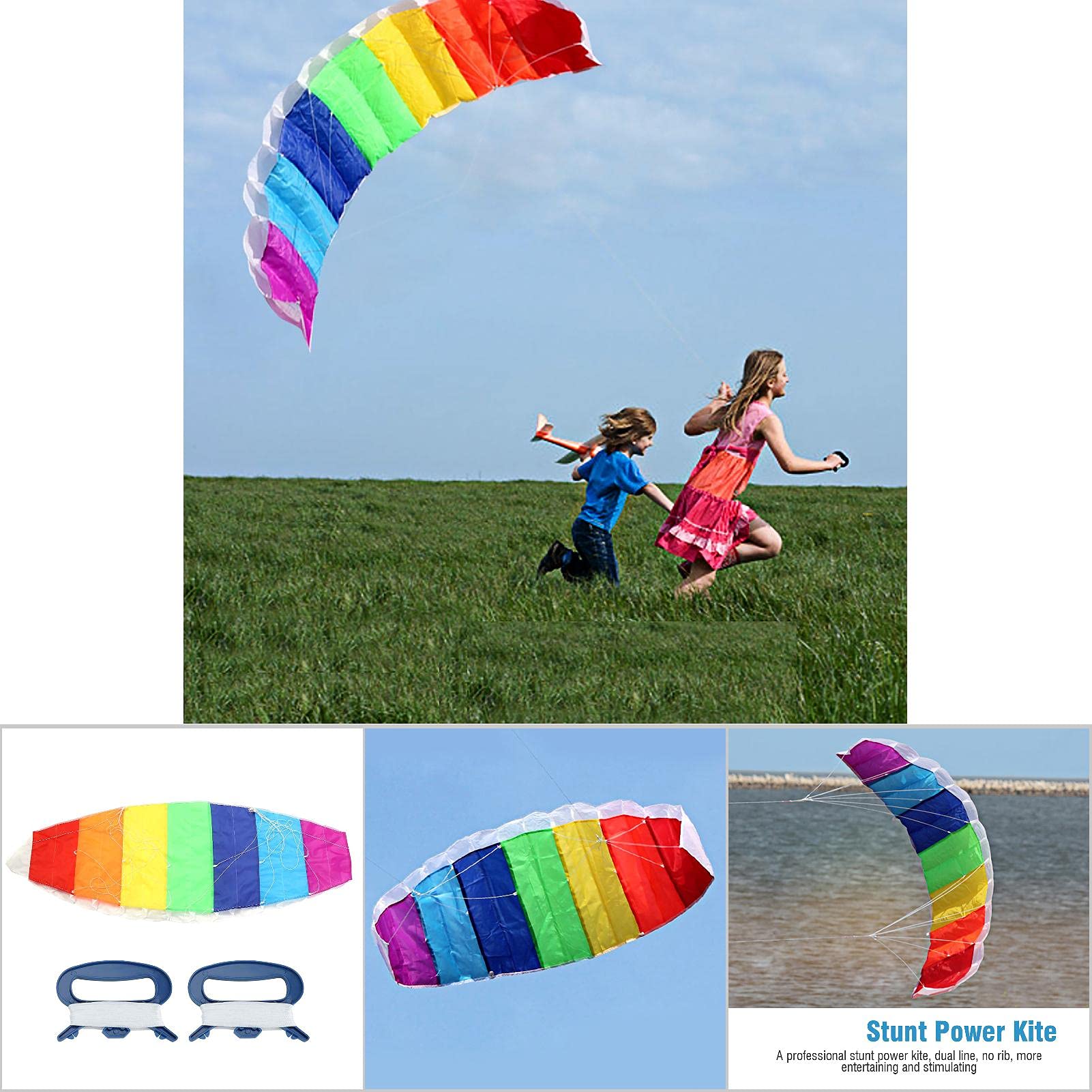 Rainbow Dual Line Profesjonalny Latawiec Kaskaderski, Miękki Latawiec Sportowy z Uchwytami z Podwójnymi Liniami 30m, Odpowiedni do Latania w Otwartych Przestrzeniach Zewnętrznych(1.4 meters)