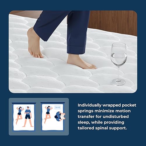 Miniatura 3 de Vesgantti Colchón tamaño California King, híbrido de 10 pulgadas en una caja con espuma viscoelástica y resorte de bolsillo, diseño ergonómico y