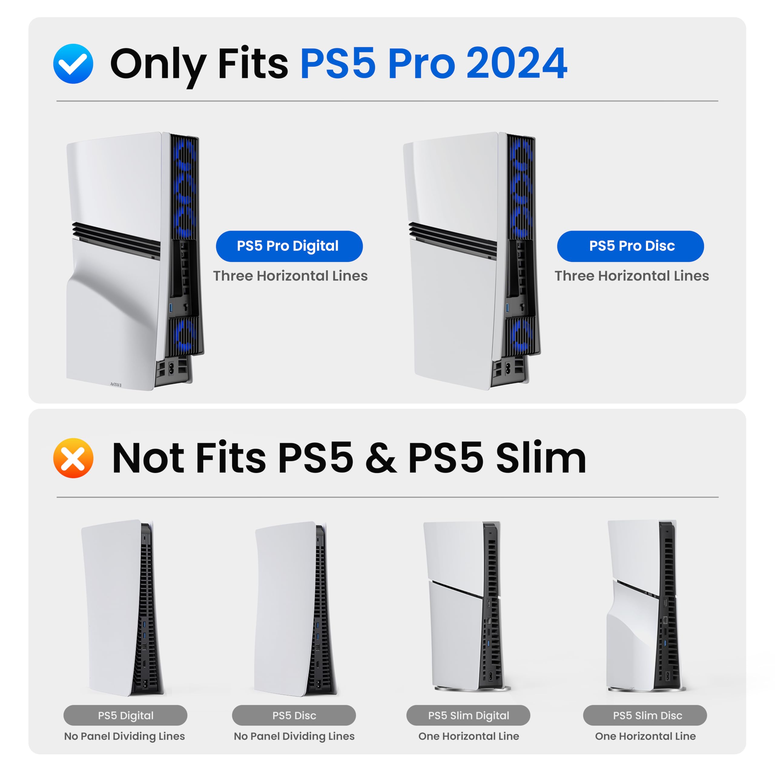 KIWIHOME Ventilateur pour PS5 Pro, 4 Ventilateurs à 36 Pales, Vitesse Auto | Convient à la PS5 Pro 2024 avec trois lignes horizontales sur le panneau latéral. Non compatible avec PS5 2020 ou Slim 2023