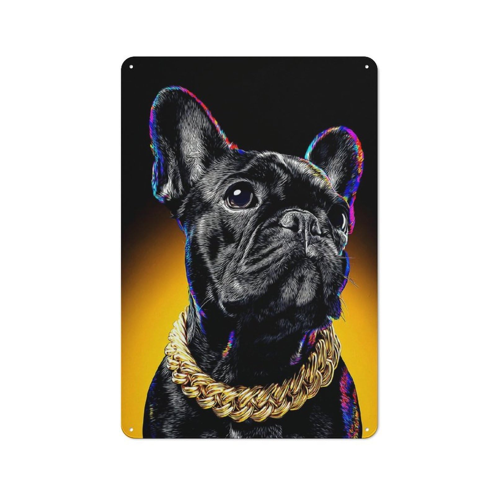 Junmoney Stylish Bulldog With Golden Chain Vintage Tin Sign 30X20cm, Rustic Bistro Wall Plaque For Kitchen, Cafe, Pantry Or Dining Room