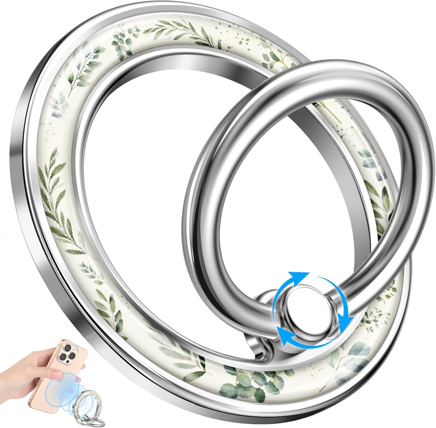 Magnetic Phone Ring Holder Compatible with MagSafe – Cell Phone Grip Magnet Removable Finger Ring Grip Stand Cute Girly Kawaii Design for iPhone 17 Pro Max 16 15 14 13 12 Series Green Grass