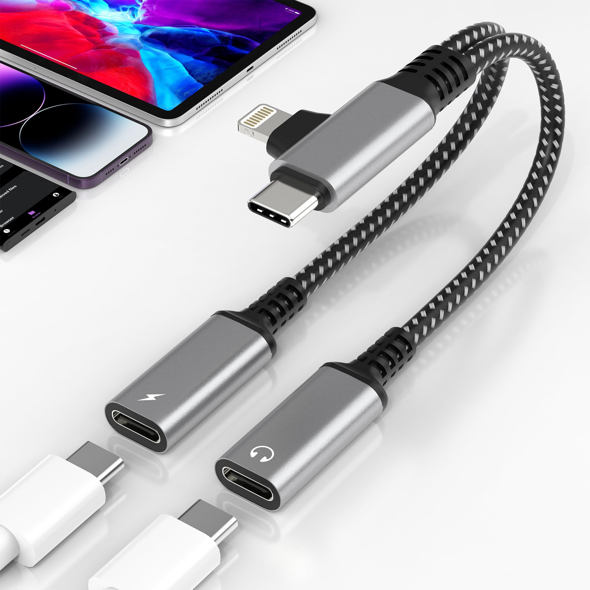 USB C Headphone Adapter and Charging Adapter for iPhone - 2 in 2 USB C Splitter with PD 60W Fast Charging, iPhone Aux Adapter & Type C Headphone
