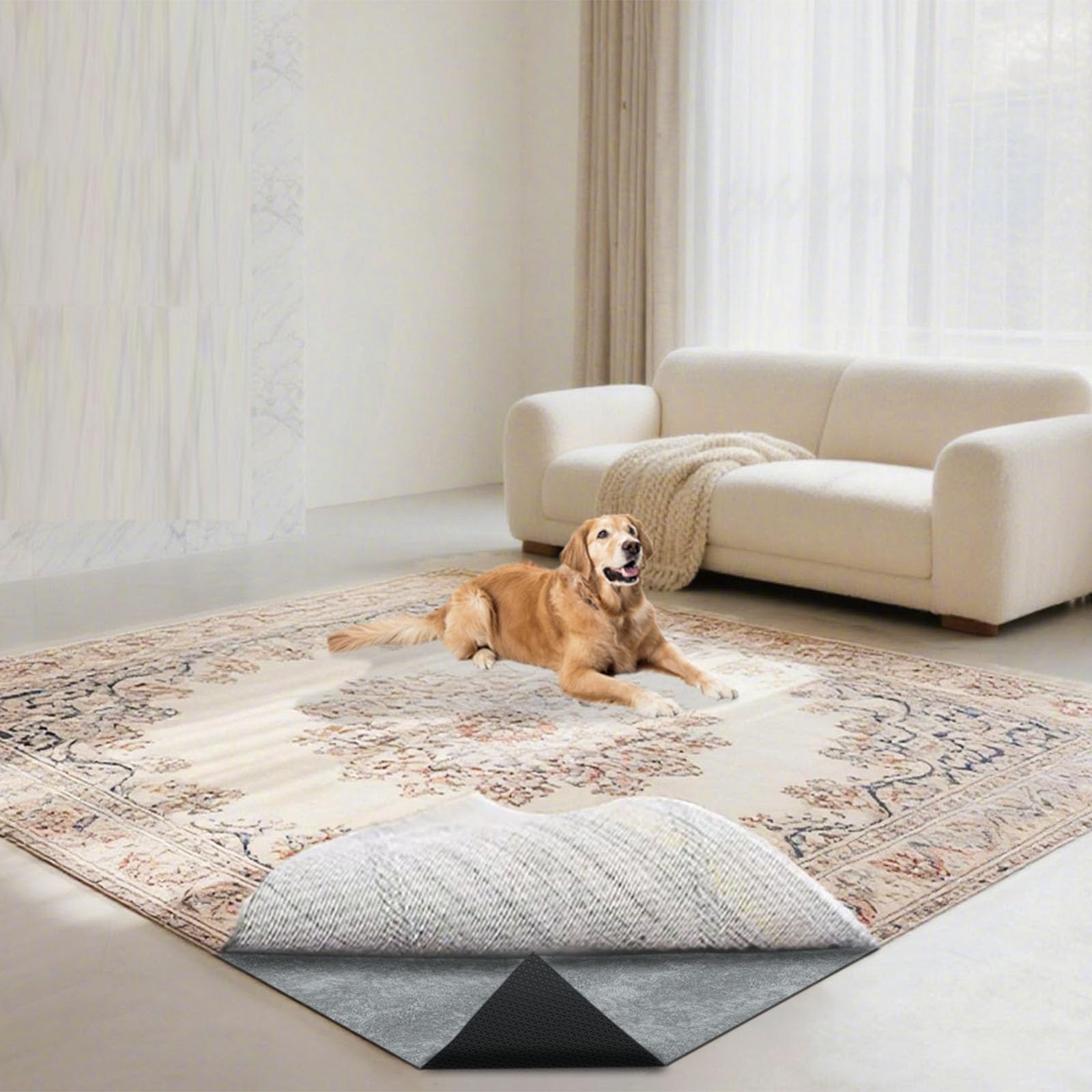 Non Slip Felt Rubber Rug Pad, Thick Felt Rug Pads for Hardwood Floors, Under Area Rugs Protective Cushion Pads for Carpet, Felt and Rubber Underpad for Home Place Surface Safe (Grey, 2' x 4')