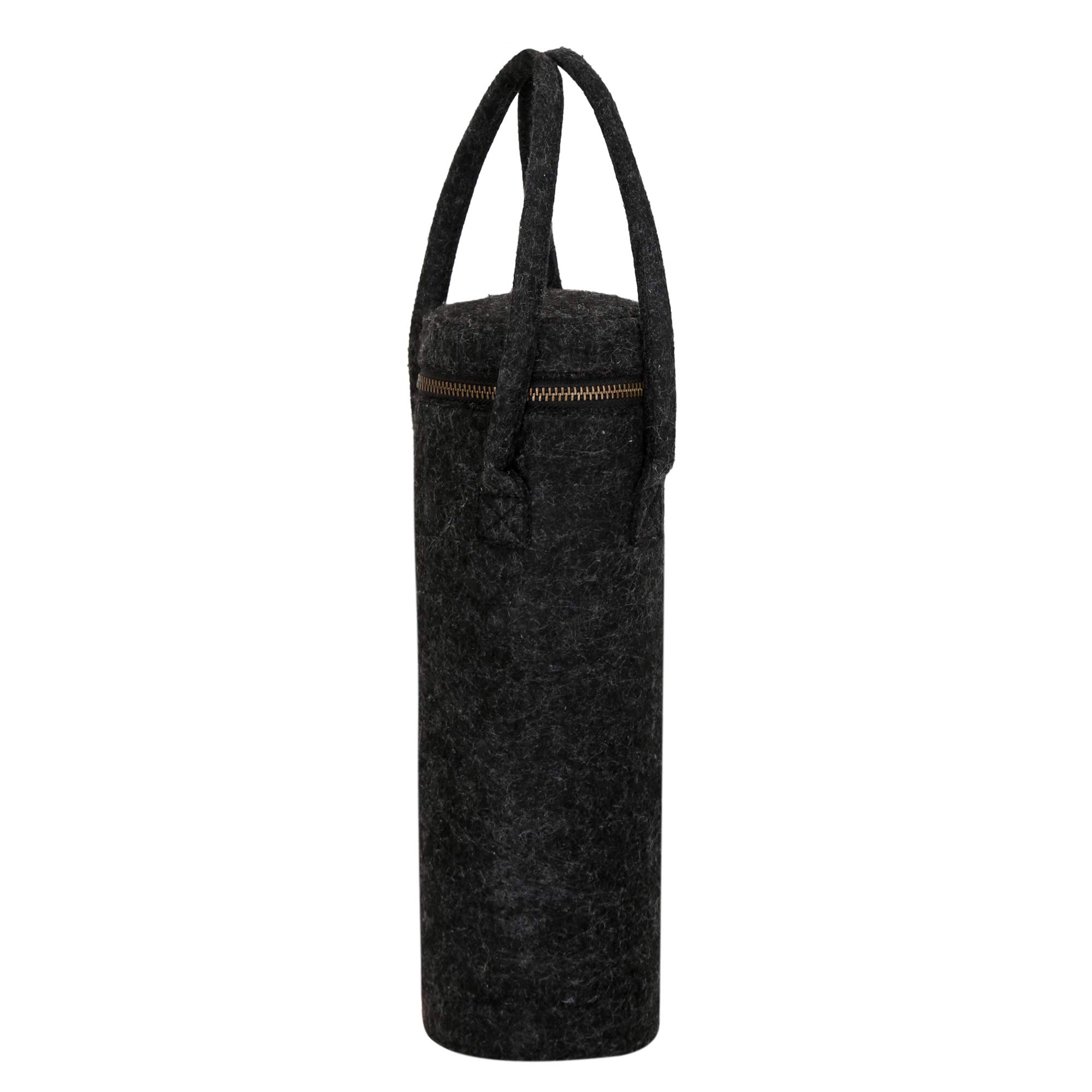 OON Bottle Cover/Holder 1Litre with Handle Zipper Closure Waterproof Lining Black Felt