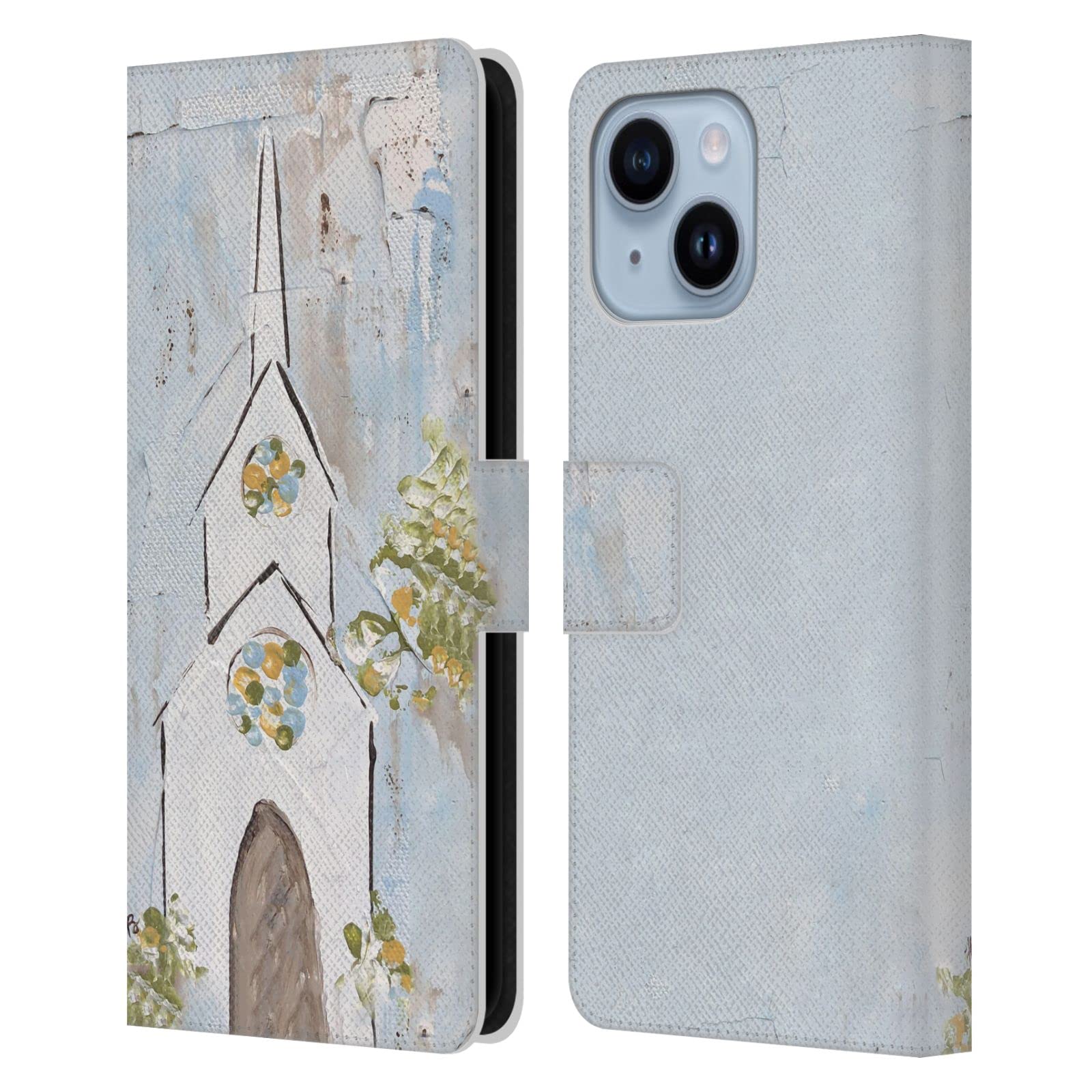 Coque cuir iPhone 14 Plus Haley Bush Blanc Peinture d'église finitions soignées