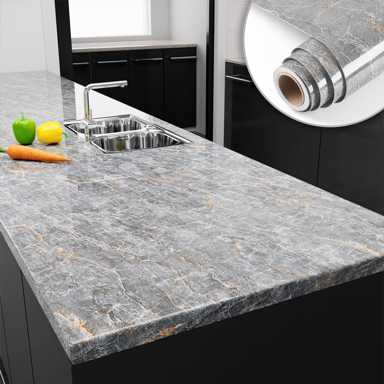 Yenhome Papel Tapiz Autoadhesivo Marmol Gris para Baño 76×300cm Vinilo Adhesivo Muebles Papel Adhesivo Marmol Gris Encimera Cocina Vinilico Pared Cocina Comedor Puerta Gabinete Mesa Impermeable