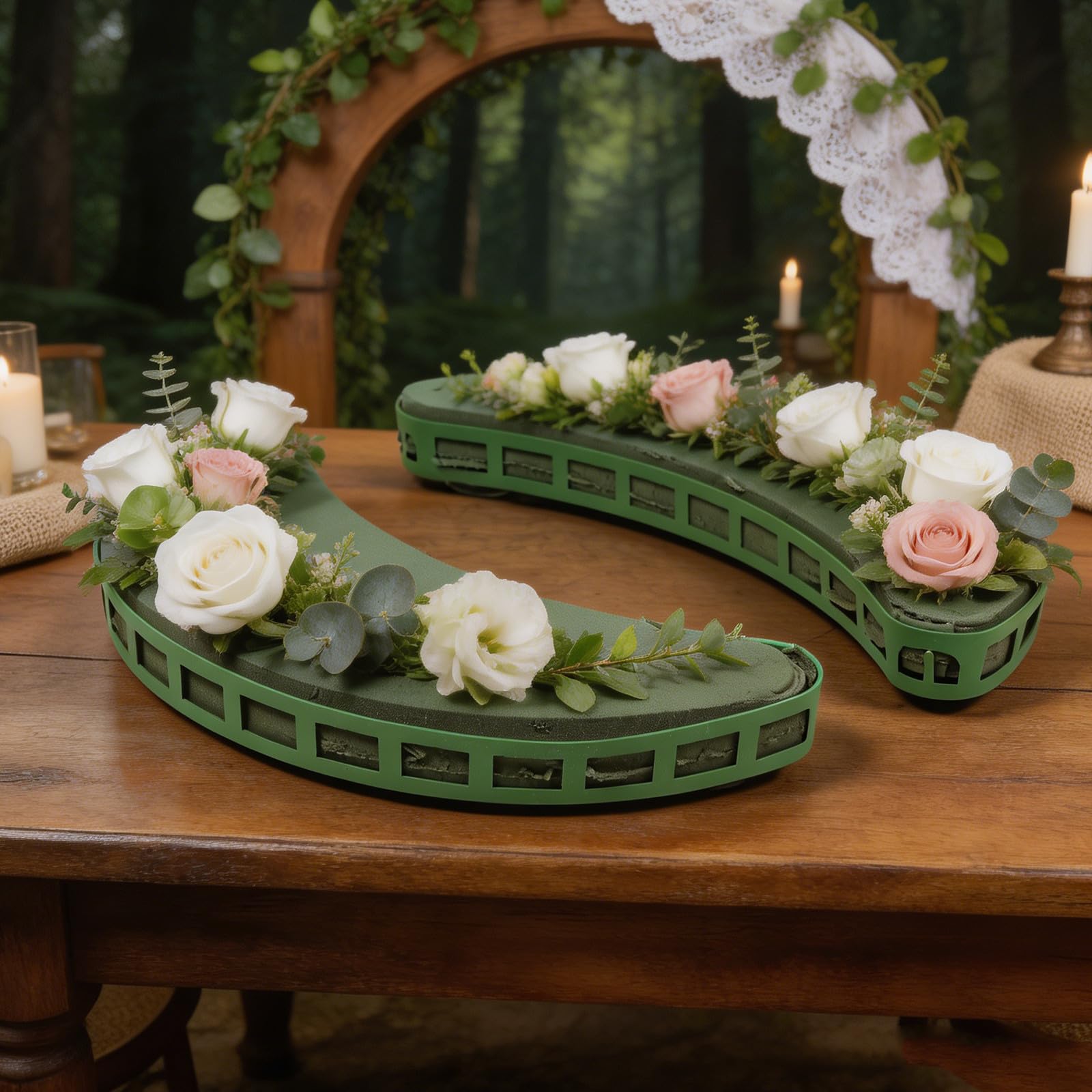 NUOBESTY 2 Paia Base per Composizioni Floreali a Mezzaluna in Schiuma e Pp Verde con Ventosa, Supporta Fiori Freschi e Bouquet Artificiali, Stabile per Decorazioni Nuziali e Centrotavola