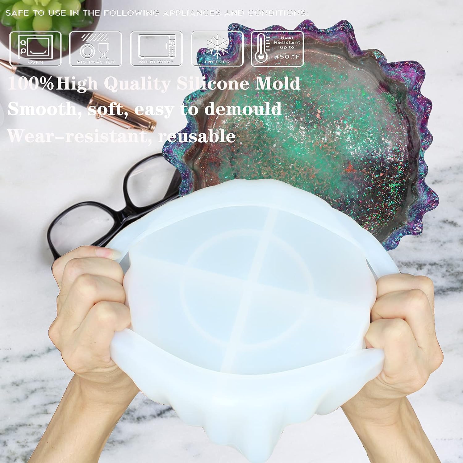 Anasido Resin Molds Silicone Large Tray, Rolling Rectangle Tray Silicone Molds for Epoxy Resin, Multi Purpose Tray with Zoning for Jewelry Holder, Coffee, Spice Grinder, Serving Board (Bowl MOLDS)