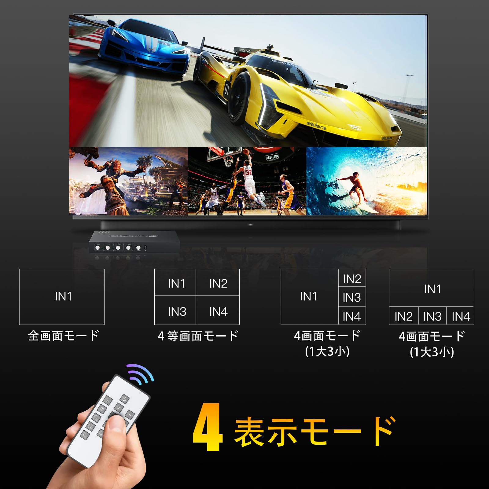 4K3D@30HZ HDMI画面分割器 4入力1出力 マルチビューワー 画面分割 多機能 HDMI切替器 分配器 シームレス瞬時切り替え 企業・エンジニア用 Amazon | 4K3D@30HZ HDMI画面分割器 4入力1出力 マルチビューワー 画面