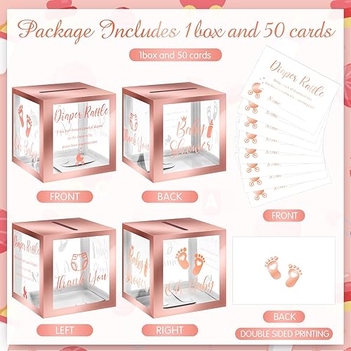 Miniatura 3 de Funrous 50 boletos para rifas de pañales con caja para invitaciones de juegos de baby shower, tarjeta de sorteo de pañales para revelación de
