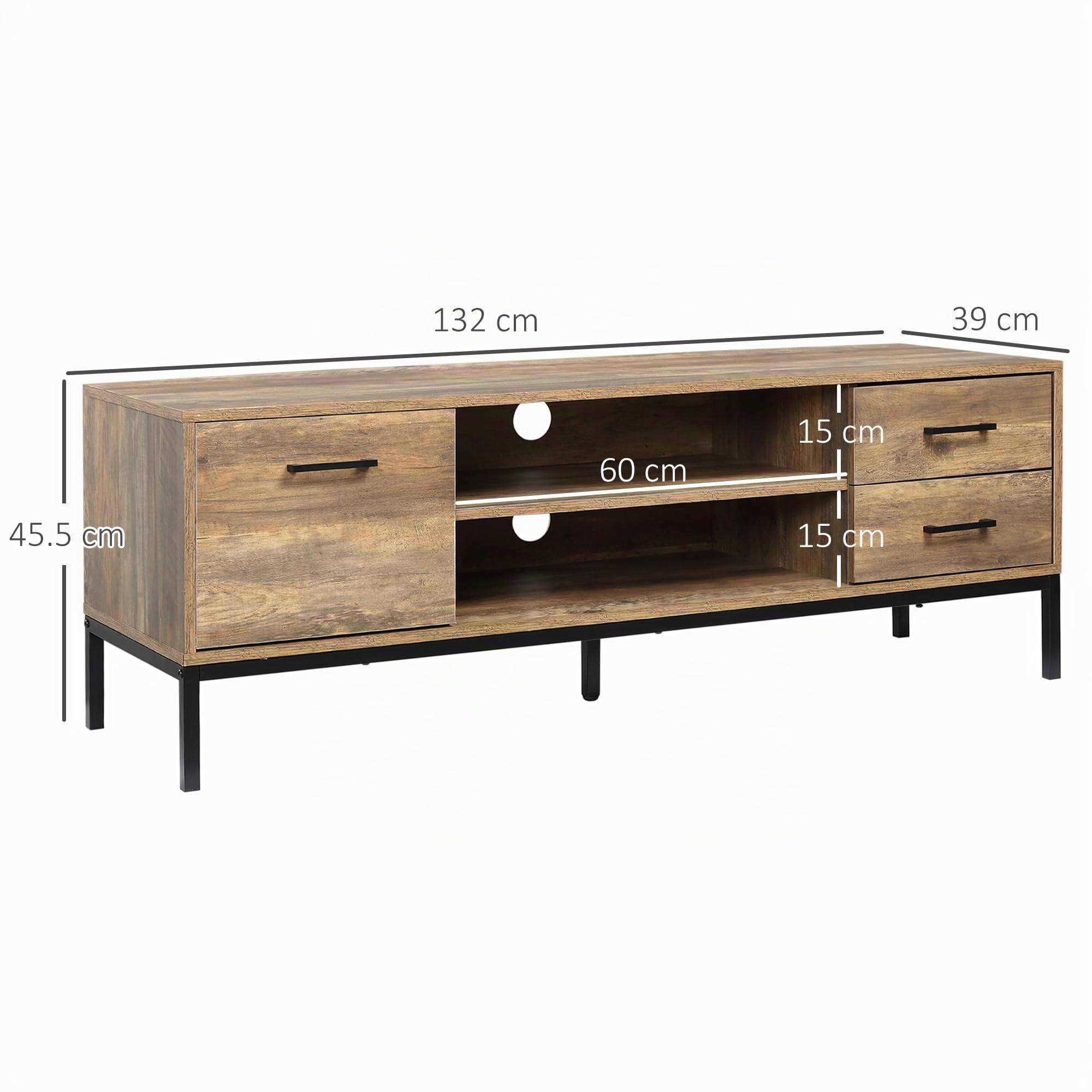 HOMCOM Mobile TV Fino a 50" con un Armadietto e 2 Cassetti in Truciolato, 132x39x45.5cm, Caffè