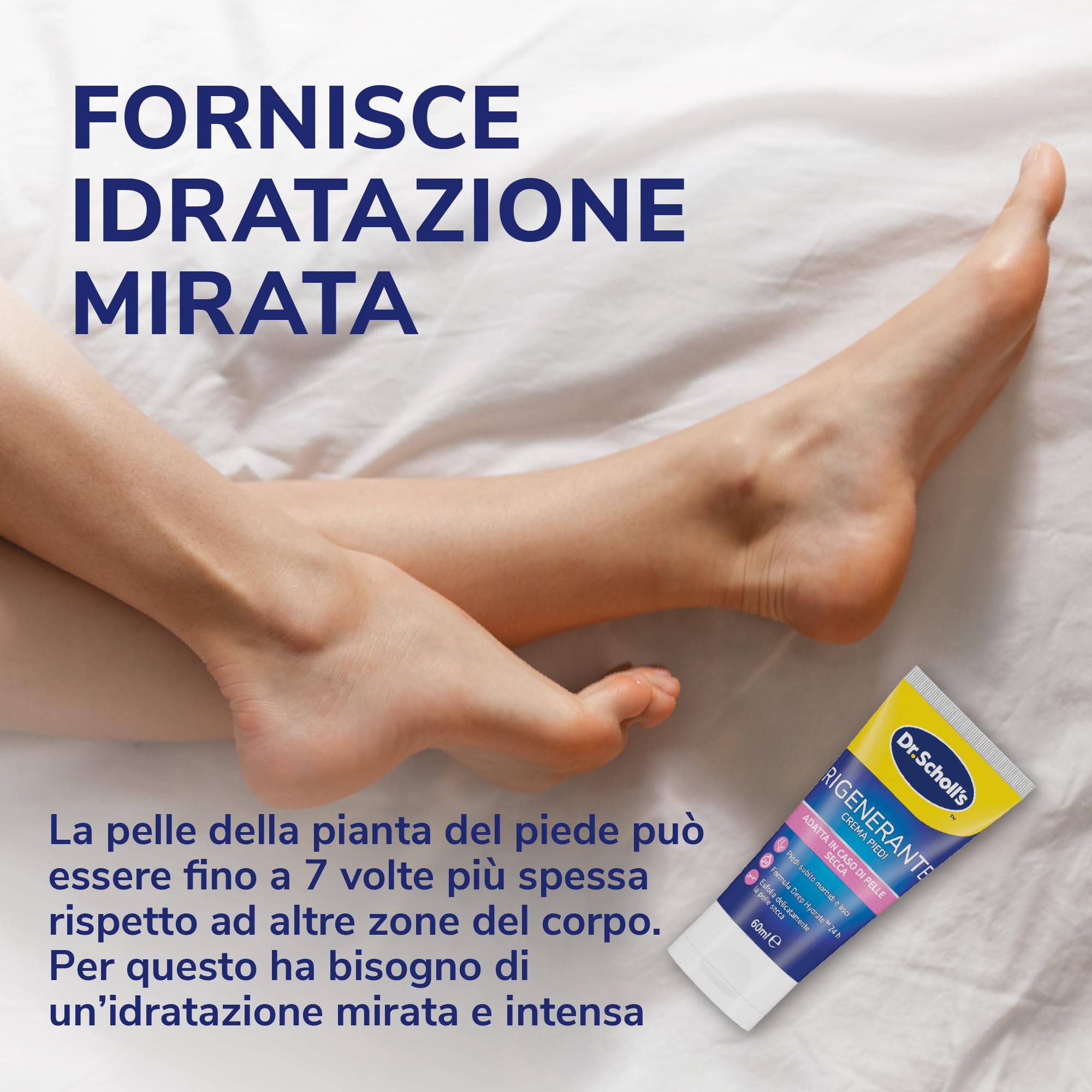 Dr. Scholl's Crema Rigenerante Pelle Secca, Crema Piedi ad Assorbimento Rapido, Azione Esfoliante e Idratante per Pelle Liscia e Rivitalizzata, 60ml