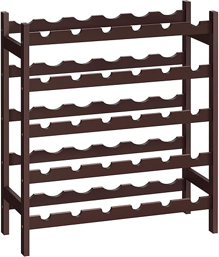 Miniatura 8 de SONGMICS UKWR025D01 - Estante de vino de bambú de 5 niveles, estante de exhibición, barras onduladas, color nogal