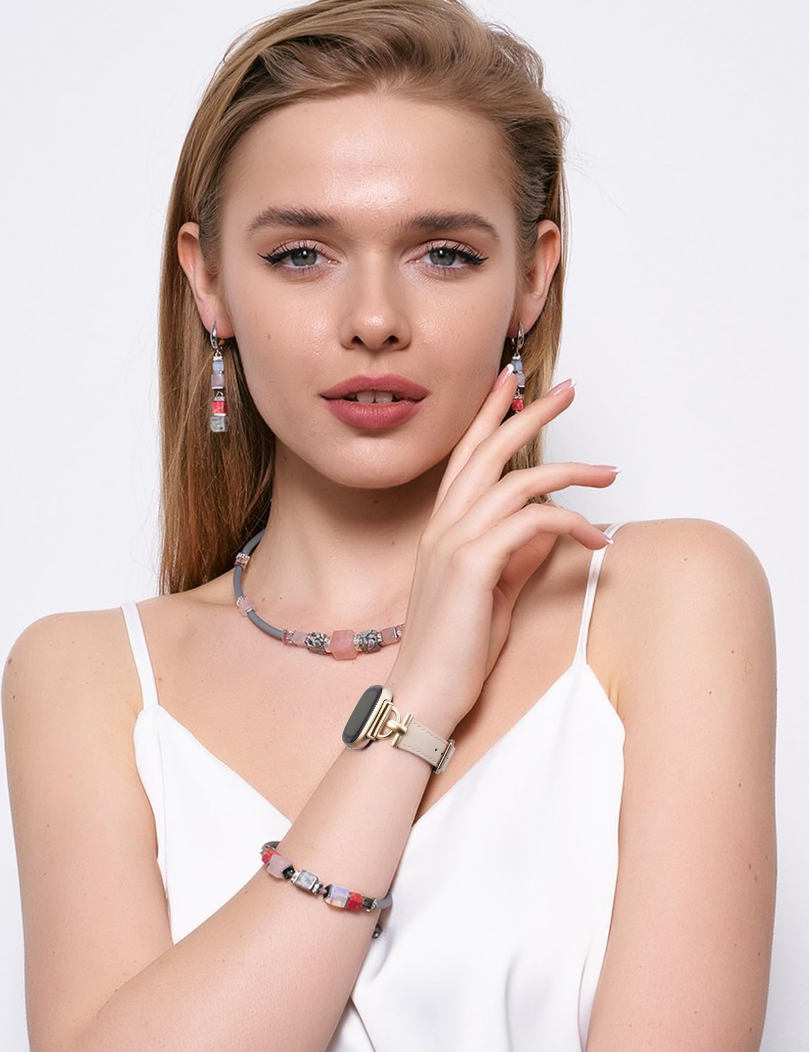 Wearlizer Pulsera de piel compatible con Fitbit Versa 4/Versa 3/Sense 2/1 pulseras para mujer, correa de cuero Dressy con hebilla de metal en forma de D para reloj inteligente Versa 3/Sense