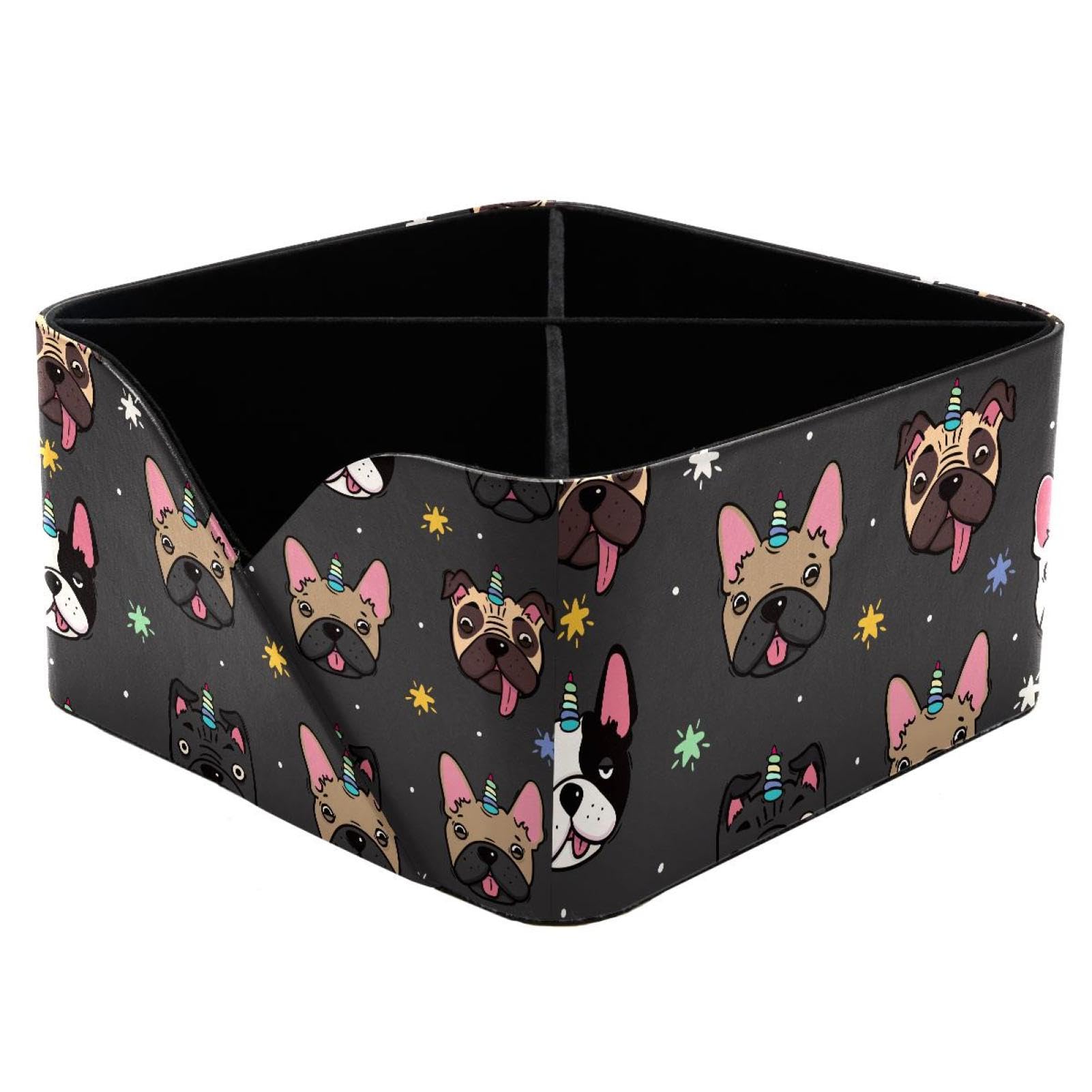KengjuTesu Doggicorn Pugs and French Bulldogs with Unicorn Horn Desktop Organizer Pen Holder, Rectangular Pencil Cup for Office, Study and Makeup Stations