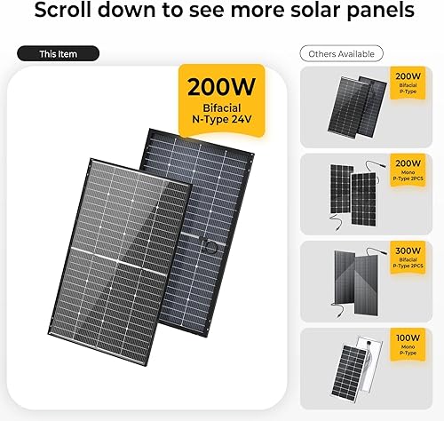 Miniatura 9 de BougeRV Panel solar bifacial de 200 W 16BB de tipo N de 24 V, para caravana, campamento, barco, techo de cabaña o carga de batería de litio de