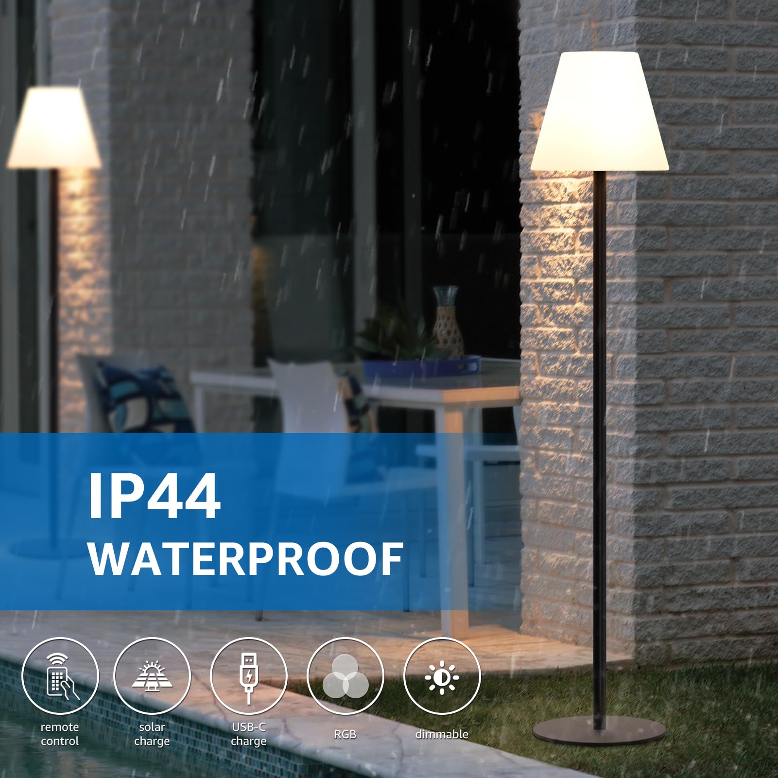 RWWR Solar Stehlampe Outdoor Stehleuchte Garten Produktbild-Vorschau 2