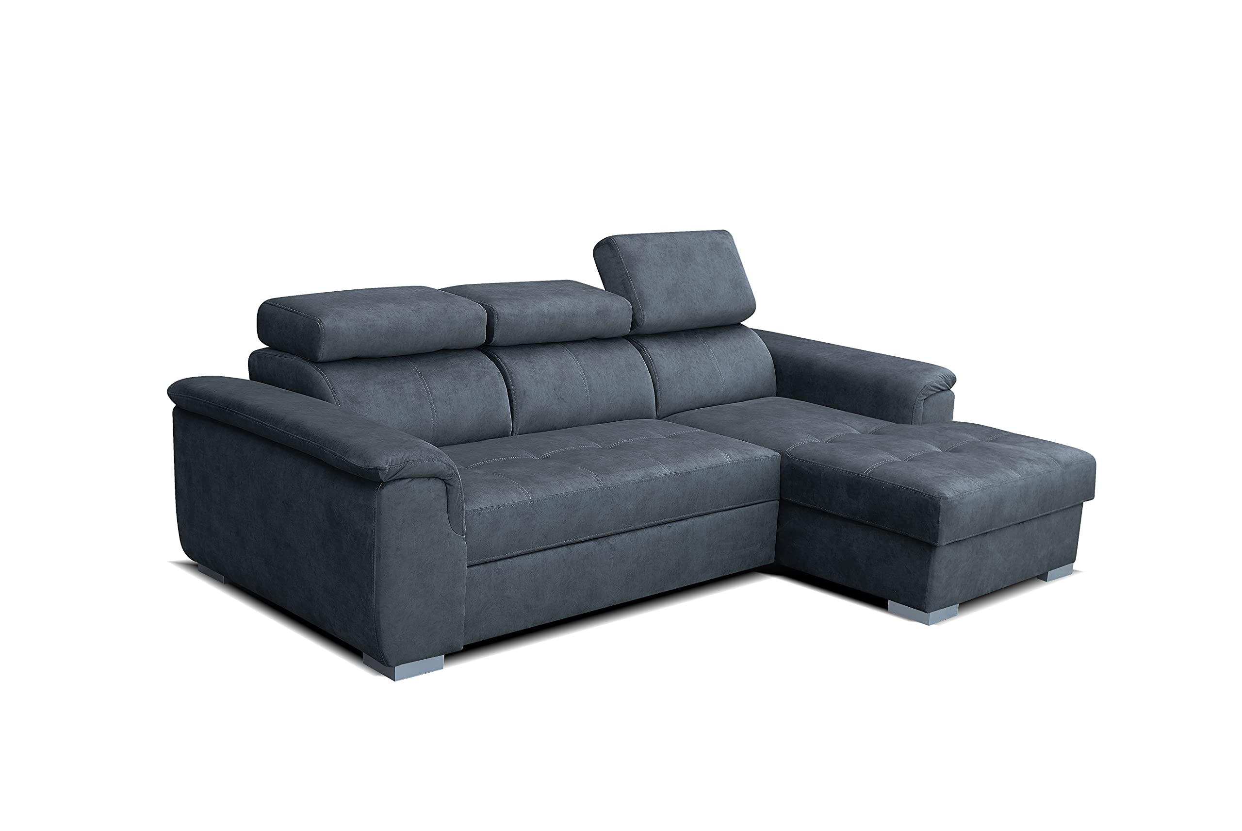 Robin Inspire Sofá Esquinero Modular de 3 Plazas - Sofá Cama en Forma de L Derecho - Arcón de Almacenaje, 3 Reposacabezas Ajustables - para Salón Moderno - 247 cm Silver Gris