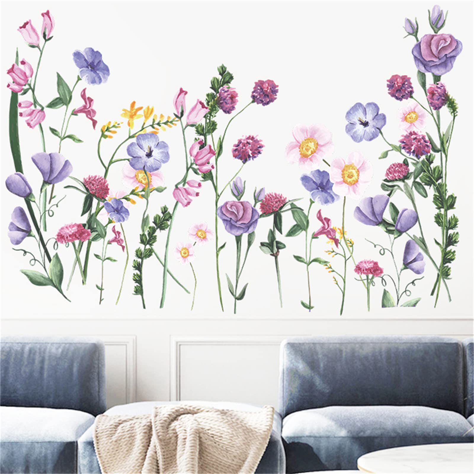 Amazon.co.jp: WOHAHA ウォールステッカー 花 ピンク パープル 花柄シール 絵画風 花植物 壁花壁飾り ウォールシール 壁 ...