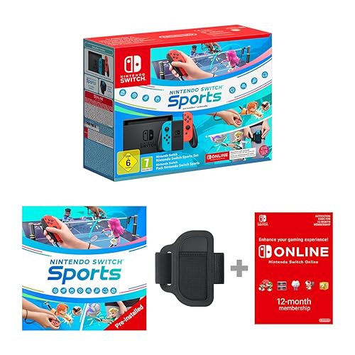 Nintendo Switch (Neon Red/Neon Blue) Switch Sports Pre Installed Switch Online 12 Month Subscription Redemption Code - Neon Red/Neon Blue - Switch Sports Bundle