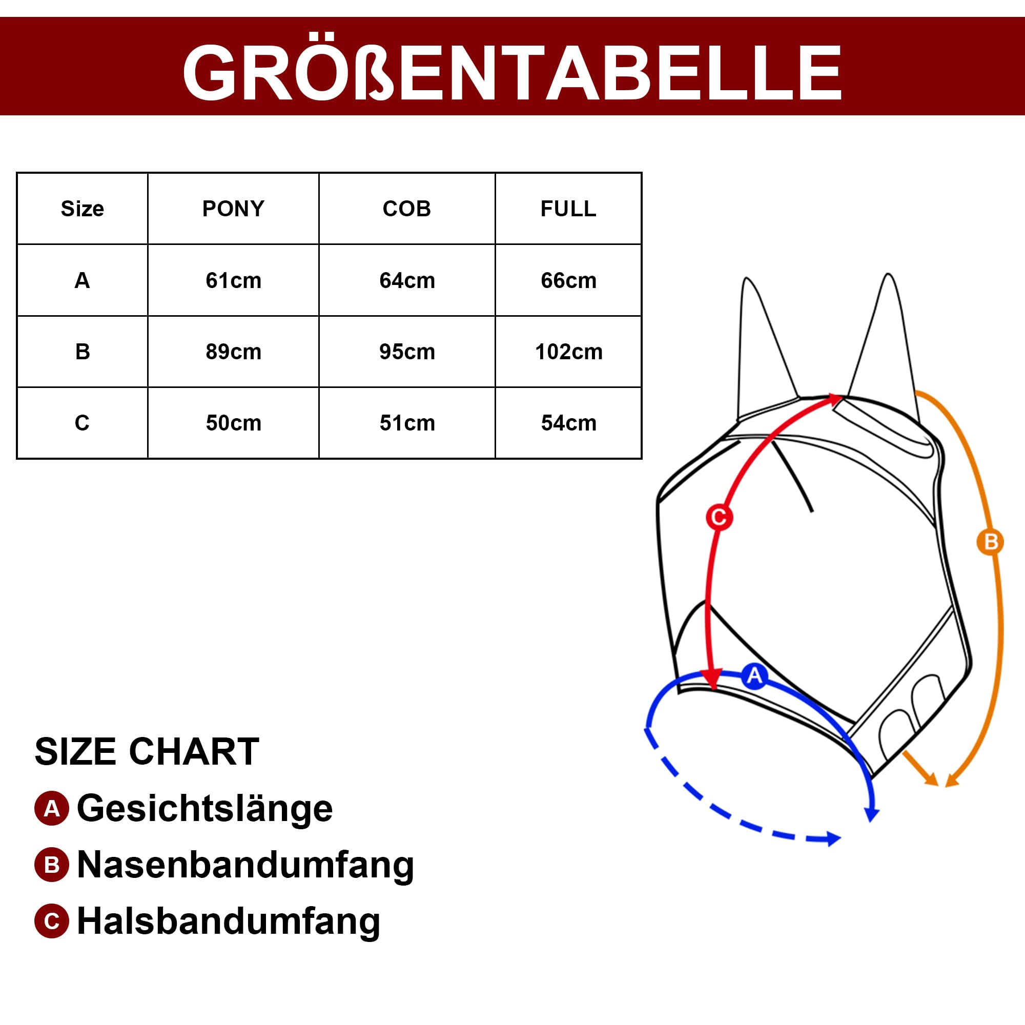 Fliegenmaske Pferd mit Ohren – leichtes Mesh, atmungsaktiv, UV-Schutz, weich gepolstert & bequem, verstellbar Hellgrün Pony