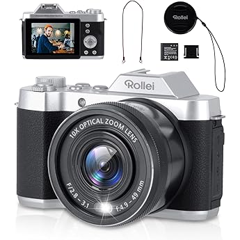 Rollei Powerflex 10x Retro Digital Camera 64MP 4K Photo Camera with Battery & 10x Optical Zoom Camera with 8 Photo Modes 2.88 Inch IPS Display Portable Compact Camera Vintage Digital Camera Camera