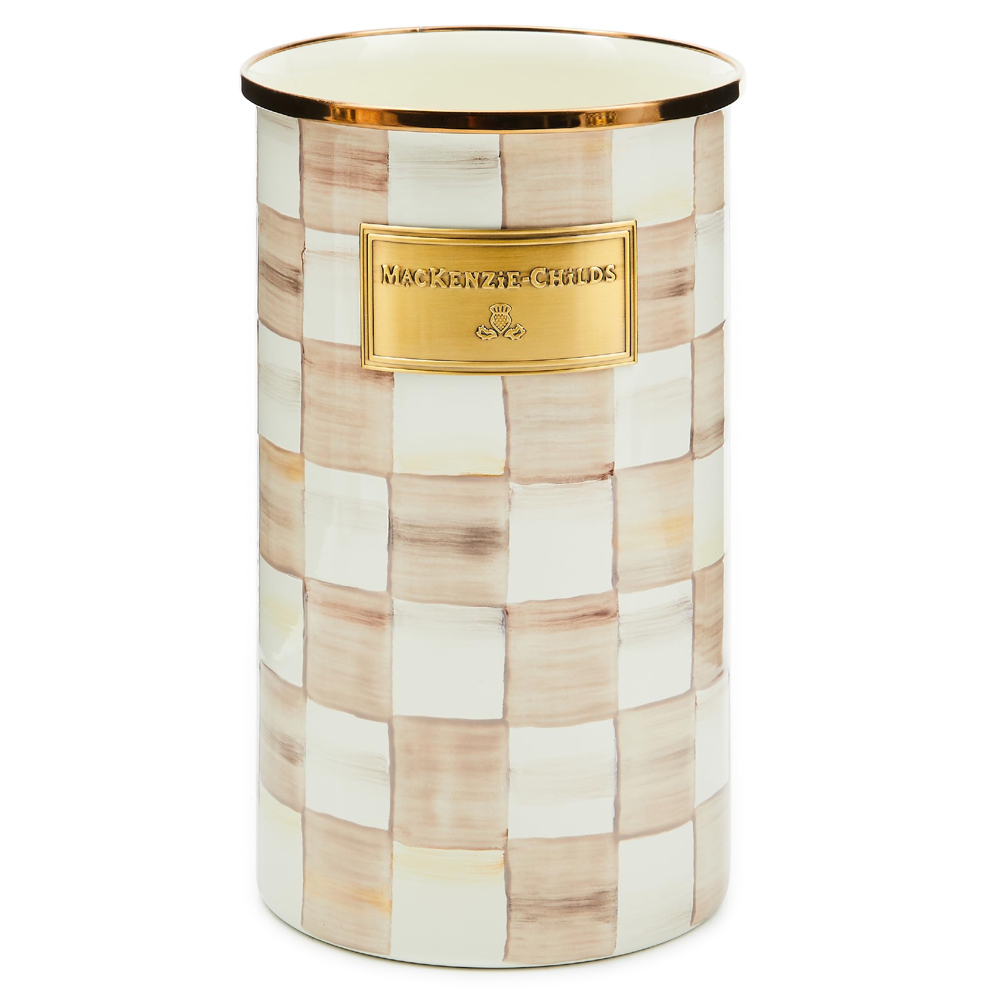 Enamel Utensil Holder, Kitchen Utensil Holder for Countertop, Brown-and-White Mocha Check