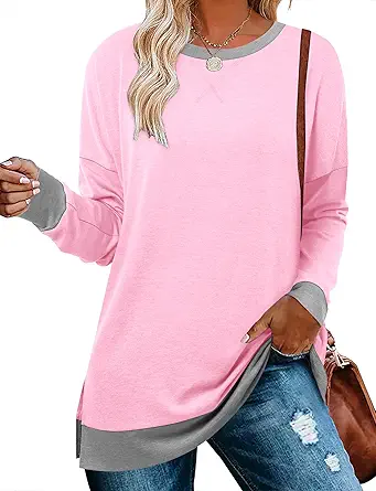 BETTE BOUTIK Women's Drop Long Sleeve Sweatshirts Casual Crewneck Tunic Tops Sweartshirts With Side Slits S-3XL