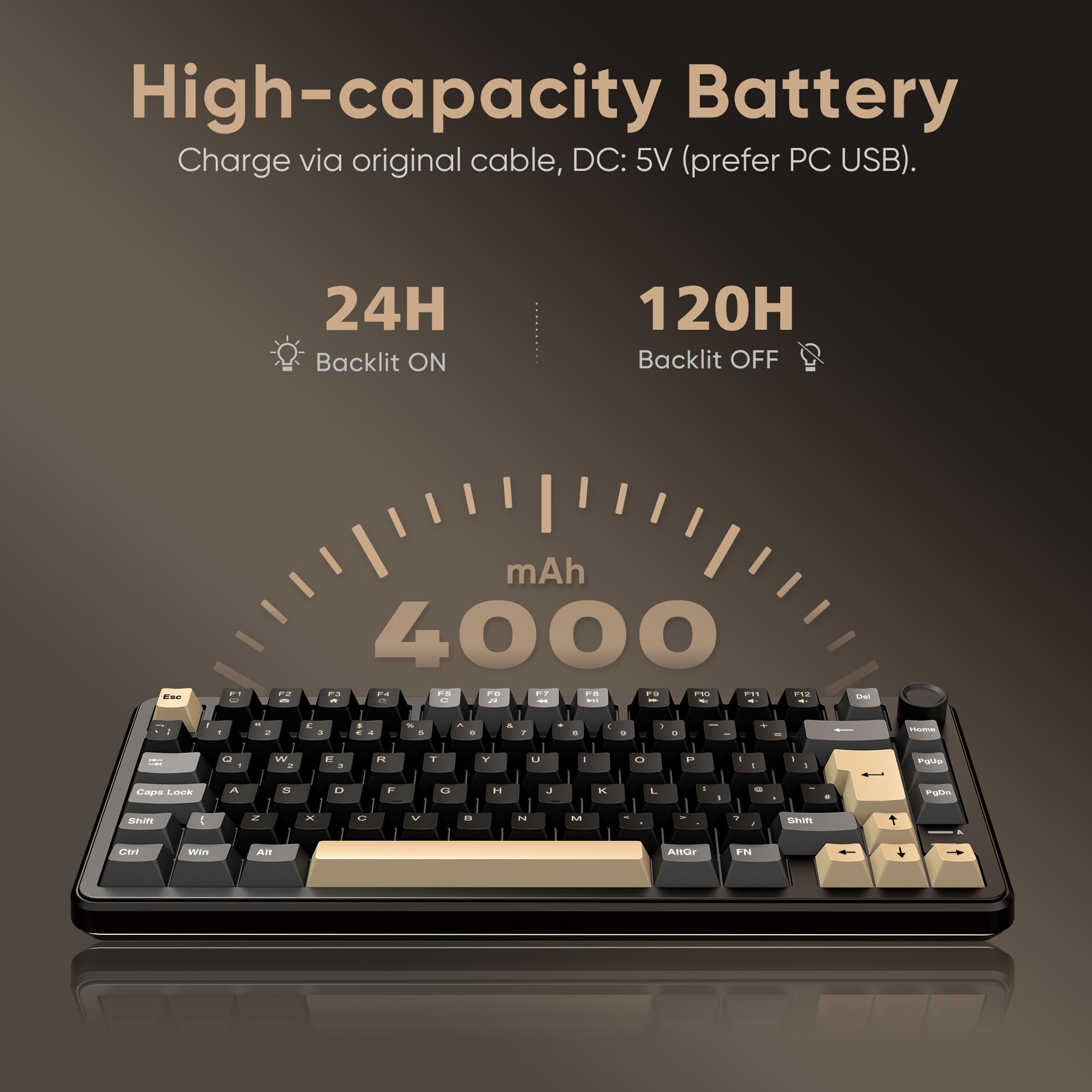 RedThunder K75 70% Wireless Mechanical Gaming Keyboard, Creamy Gasekt-Mounted,Volume Knob,Ultra Compact UK Layout 82 Keys,2.4G/BT/USB-C,RGB Underglow Lighting,Hot swappable Fast Apricot Switch
